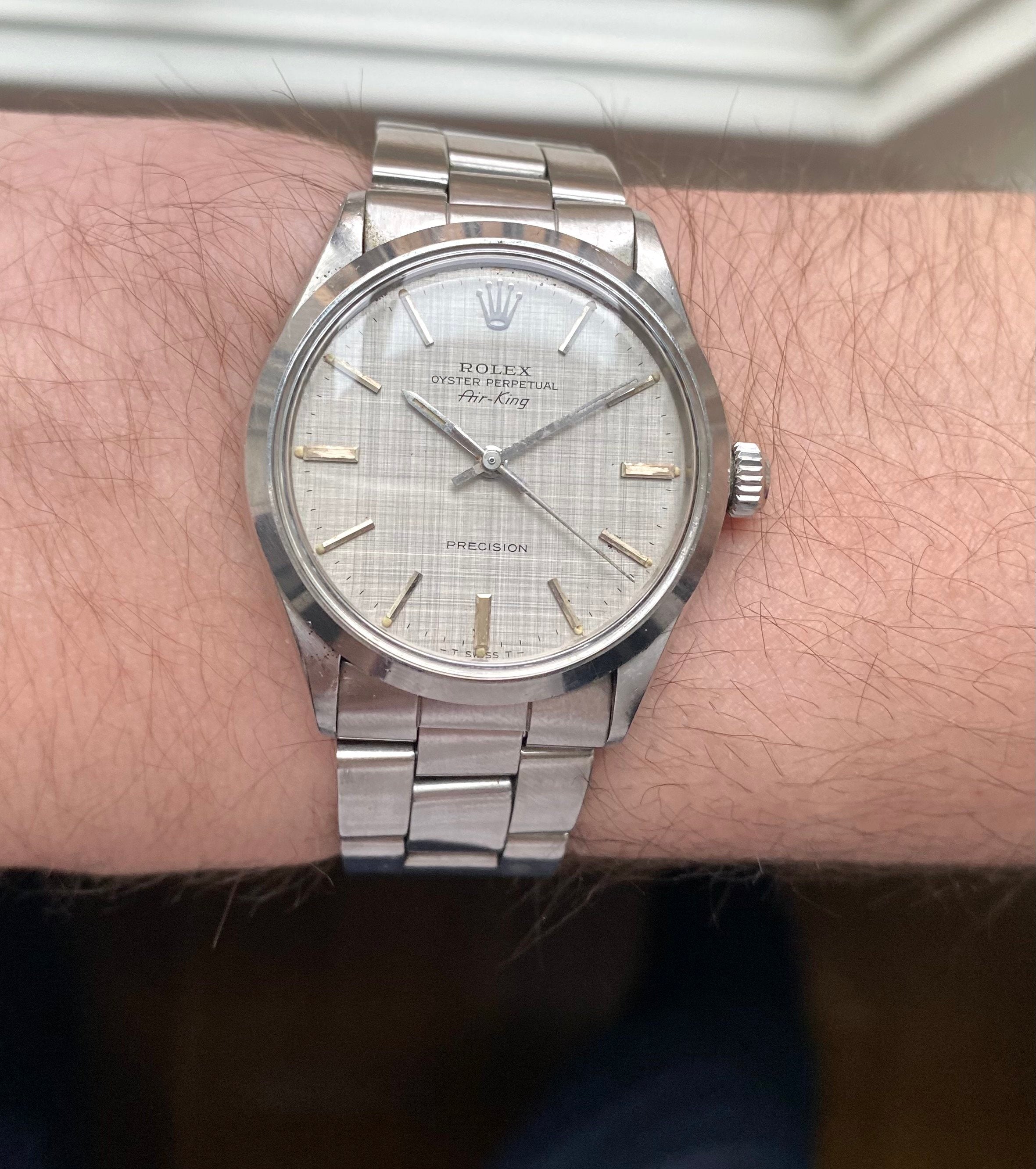 Rolex Air King ref. 5500 — Silver Linen Dial
