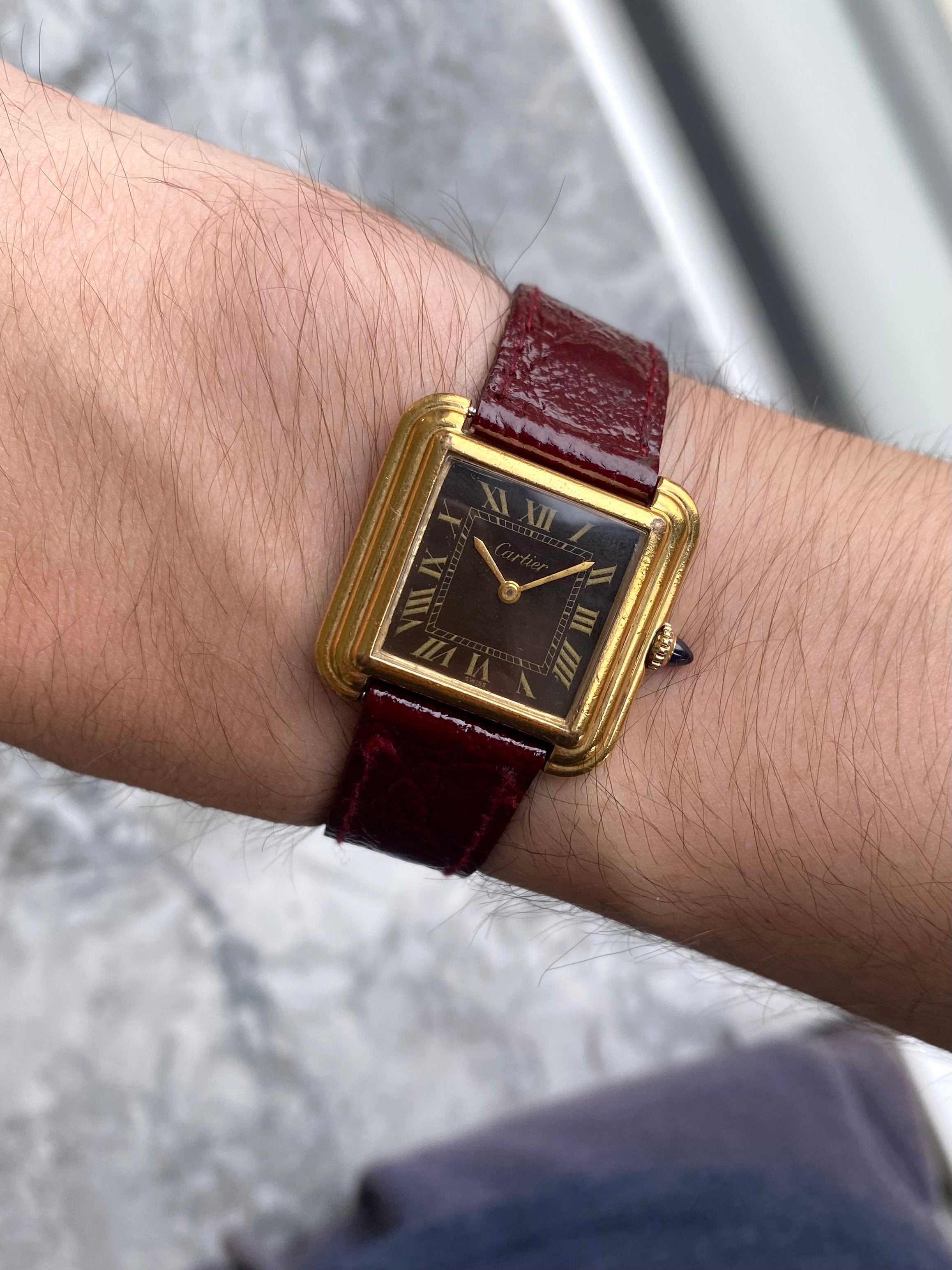 Cartier Stepped Case - Brown Roman Numerals.