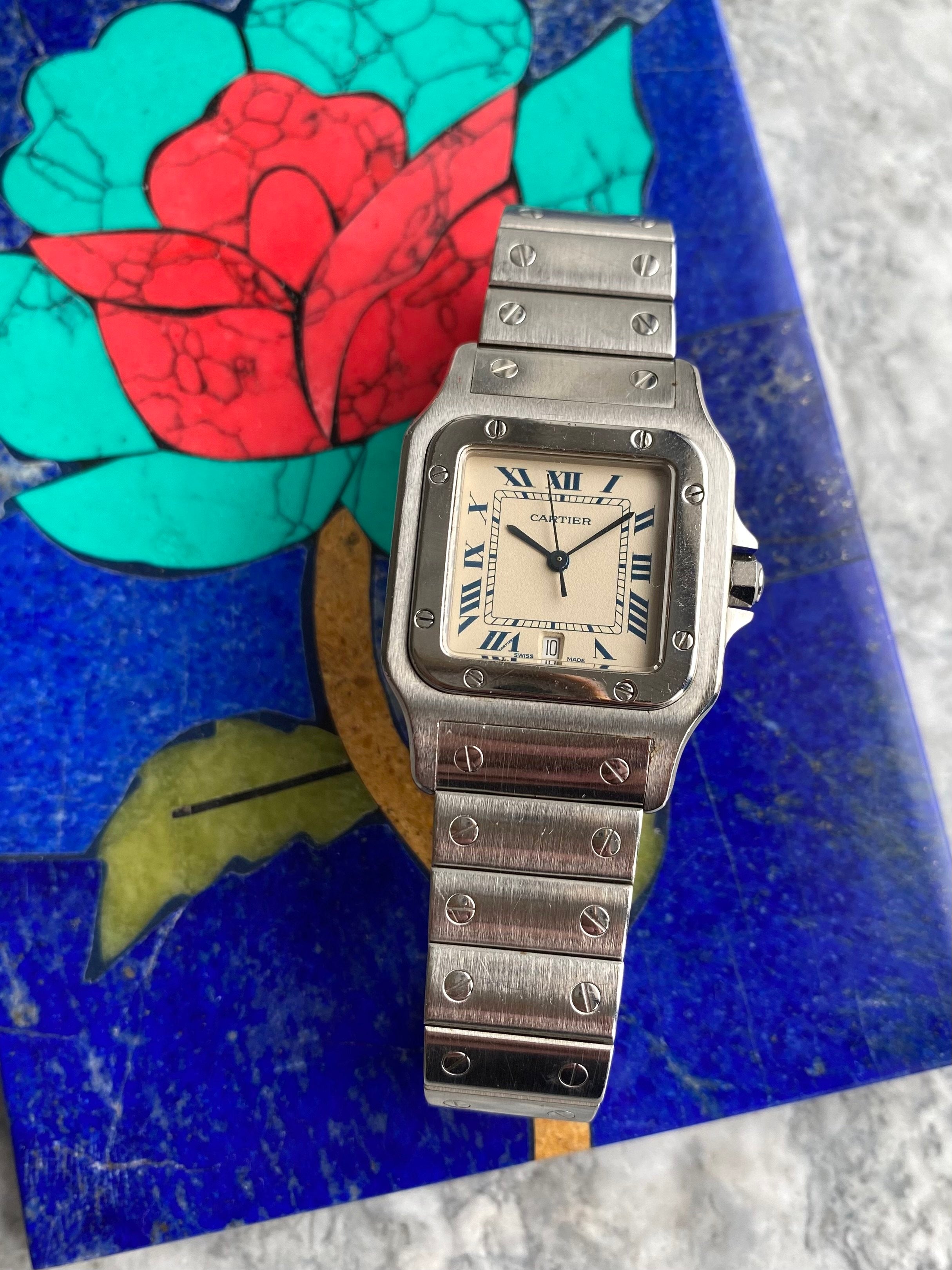 Cartier Santos Galbee - Blue Roman Numerals.