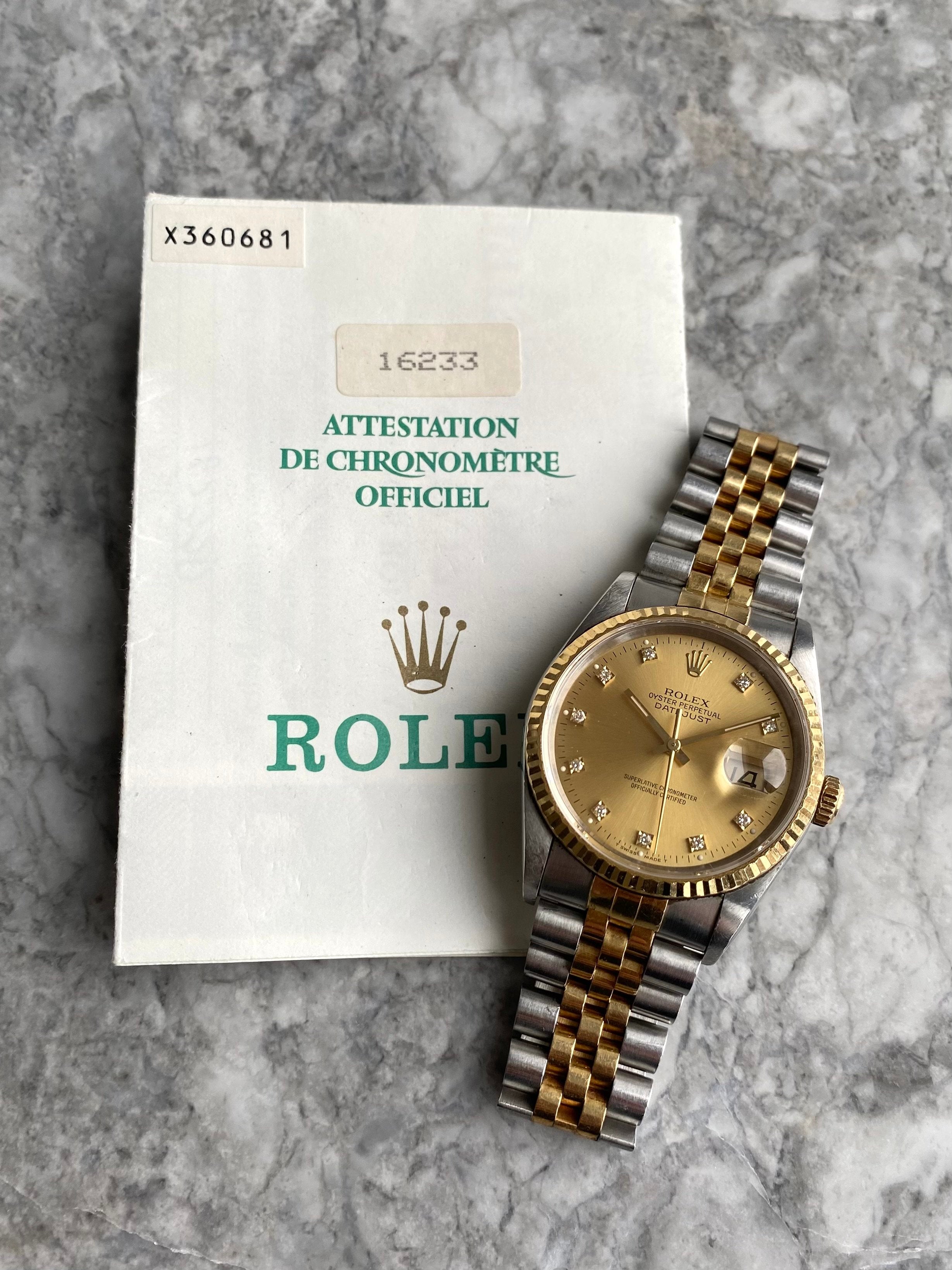 Rolex Datejust 16233G - Factory Diamond Dial.