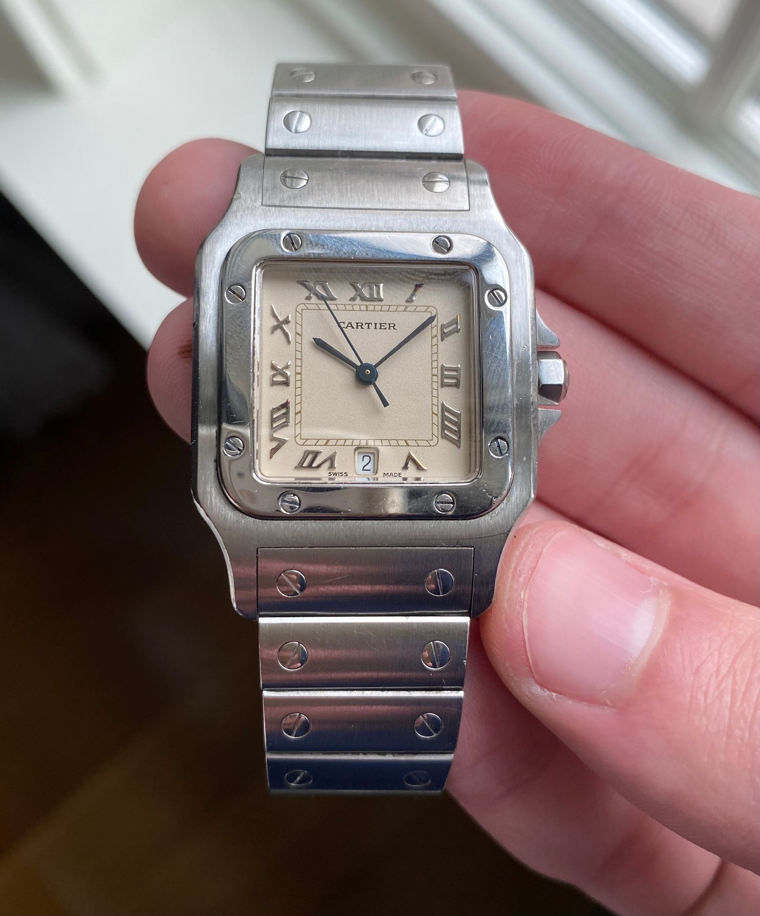 Cartier Santos — Cream Roman Numerals