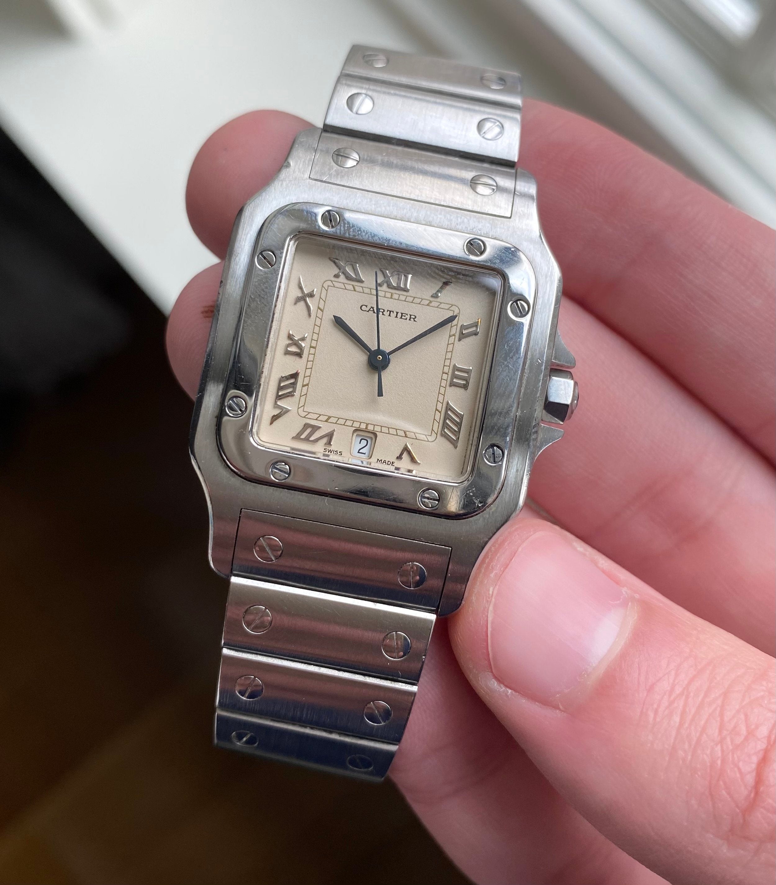 Cartier Santos — Cream Roman Numerals
