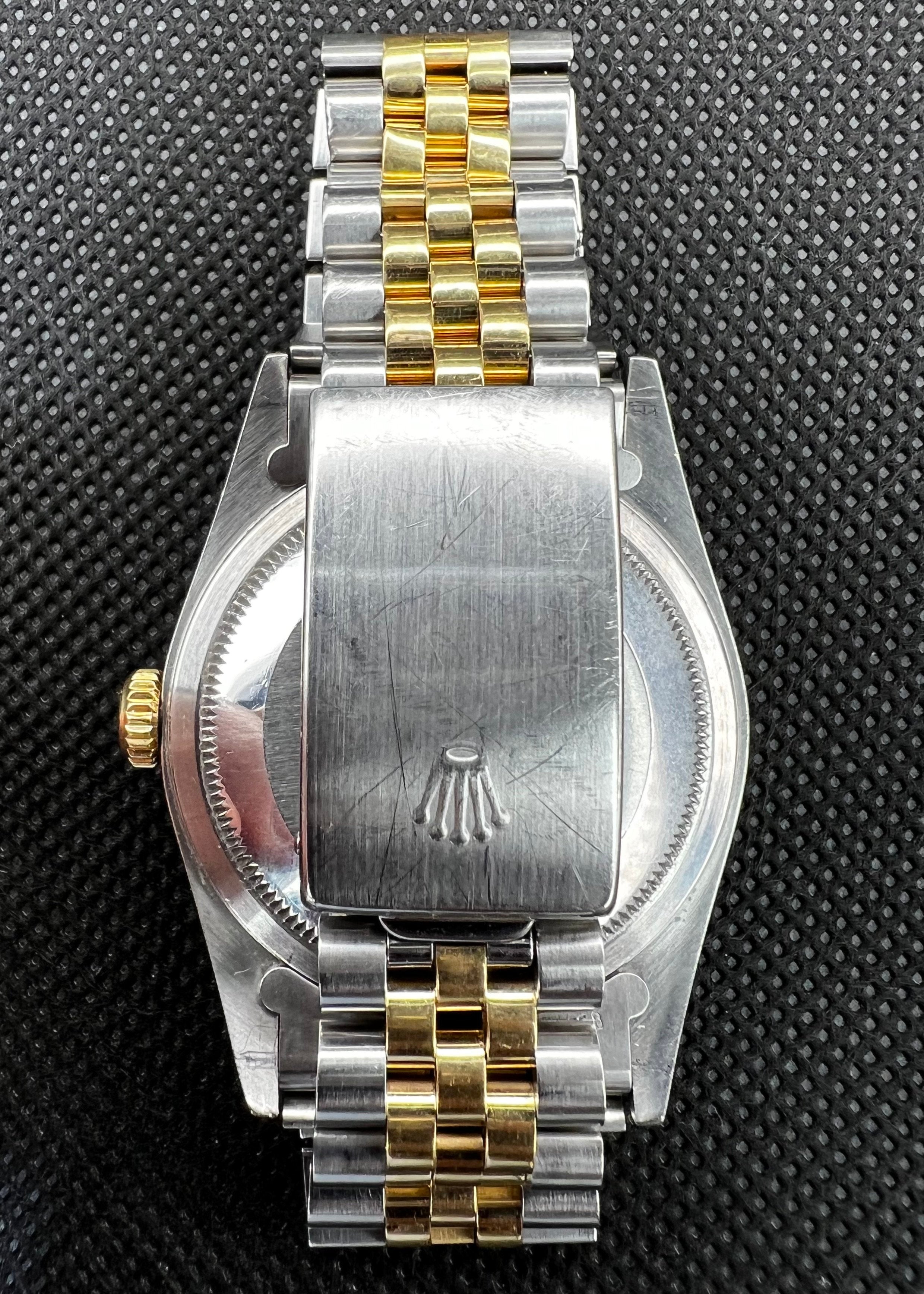 Rolex Datejust Ref 16233 Black Tapestry Dial 18K Yellow Gold Two Tone Papers Watch