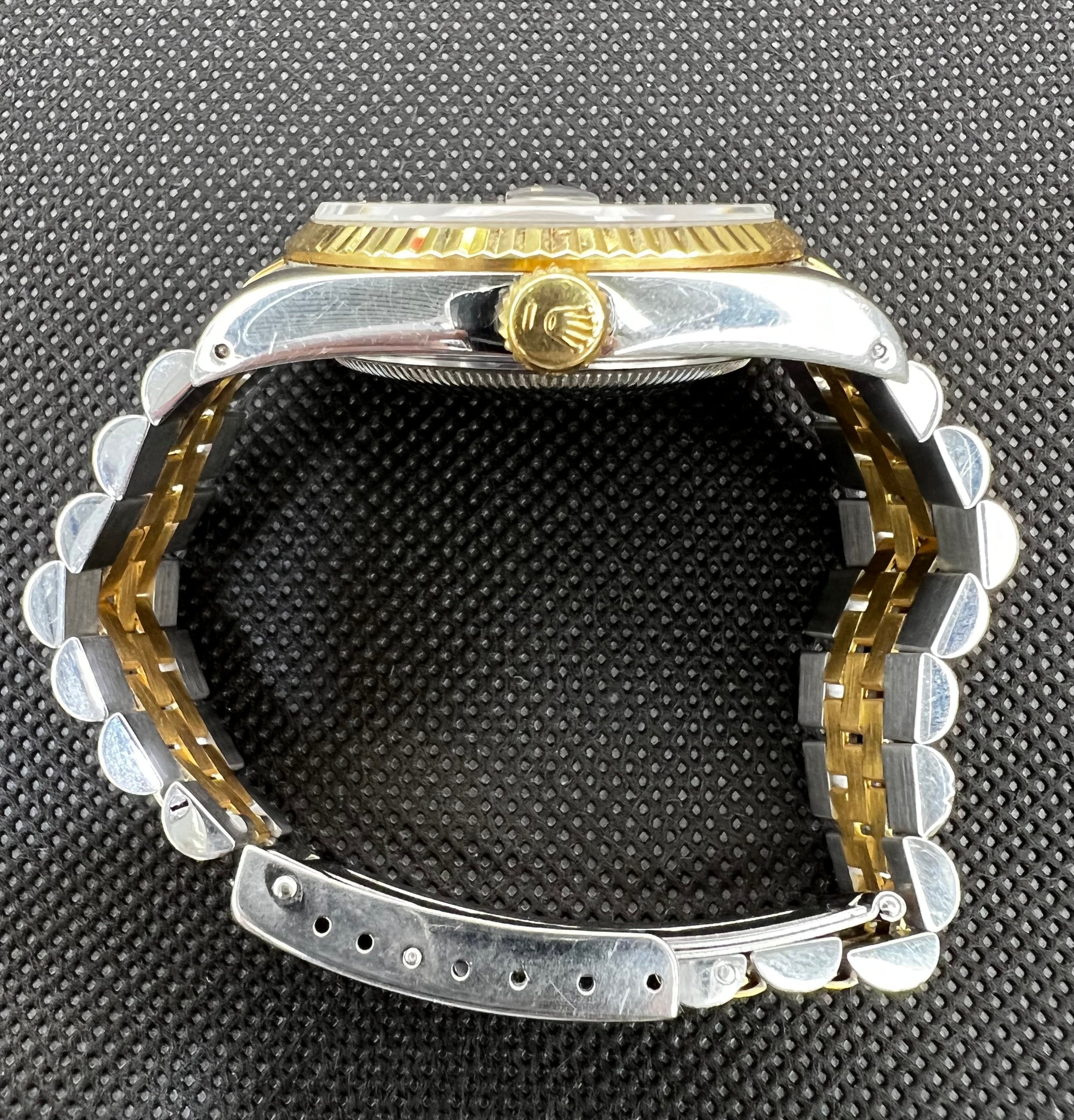 Rolex Datejust Ref 16233 Black Tapestry Dial 18K Yellow Gold Two Tone Papers Watch