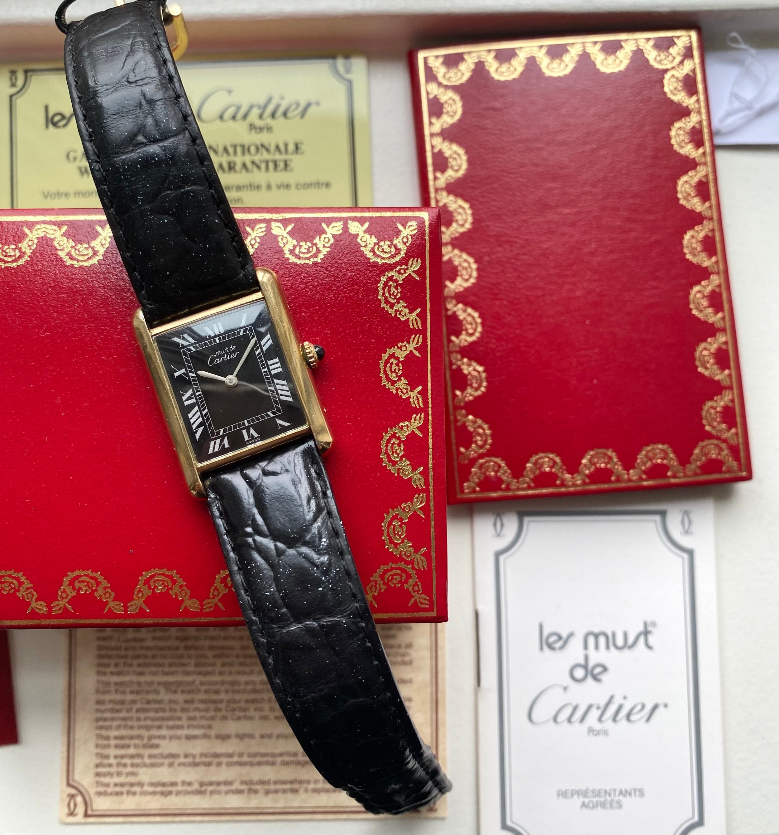 Cartier Tank — Black Roman Numeral Dial (Full Set)