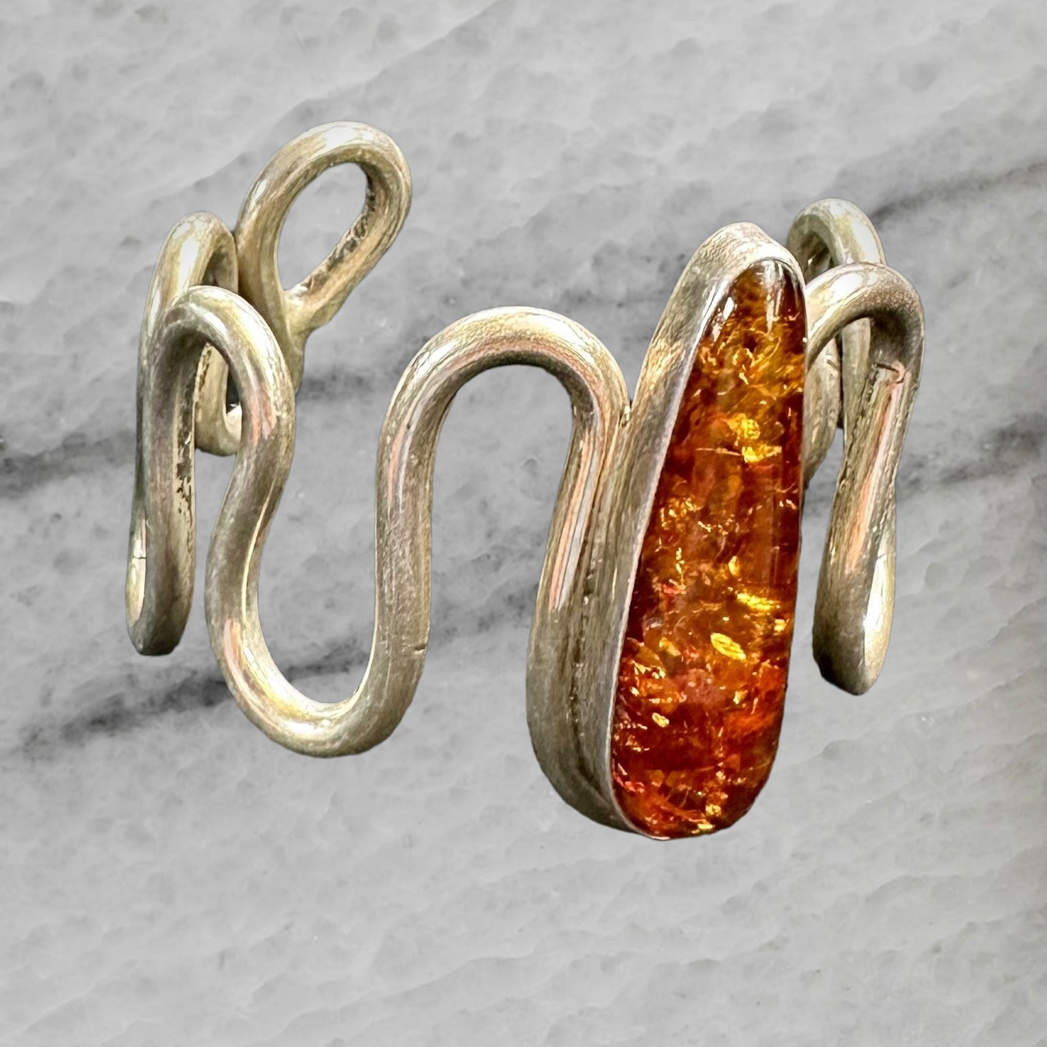 Alex Sanchez Vintage Navajo Solid Sterling Silver Wire Amber Cuff Bracelet 6 25