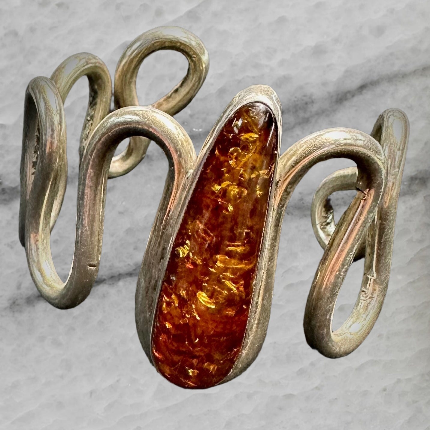 Alex Sanchez Vintage Navajo Solid Sterling Silver Wire Amber Cuff Bracelet 6 25
