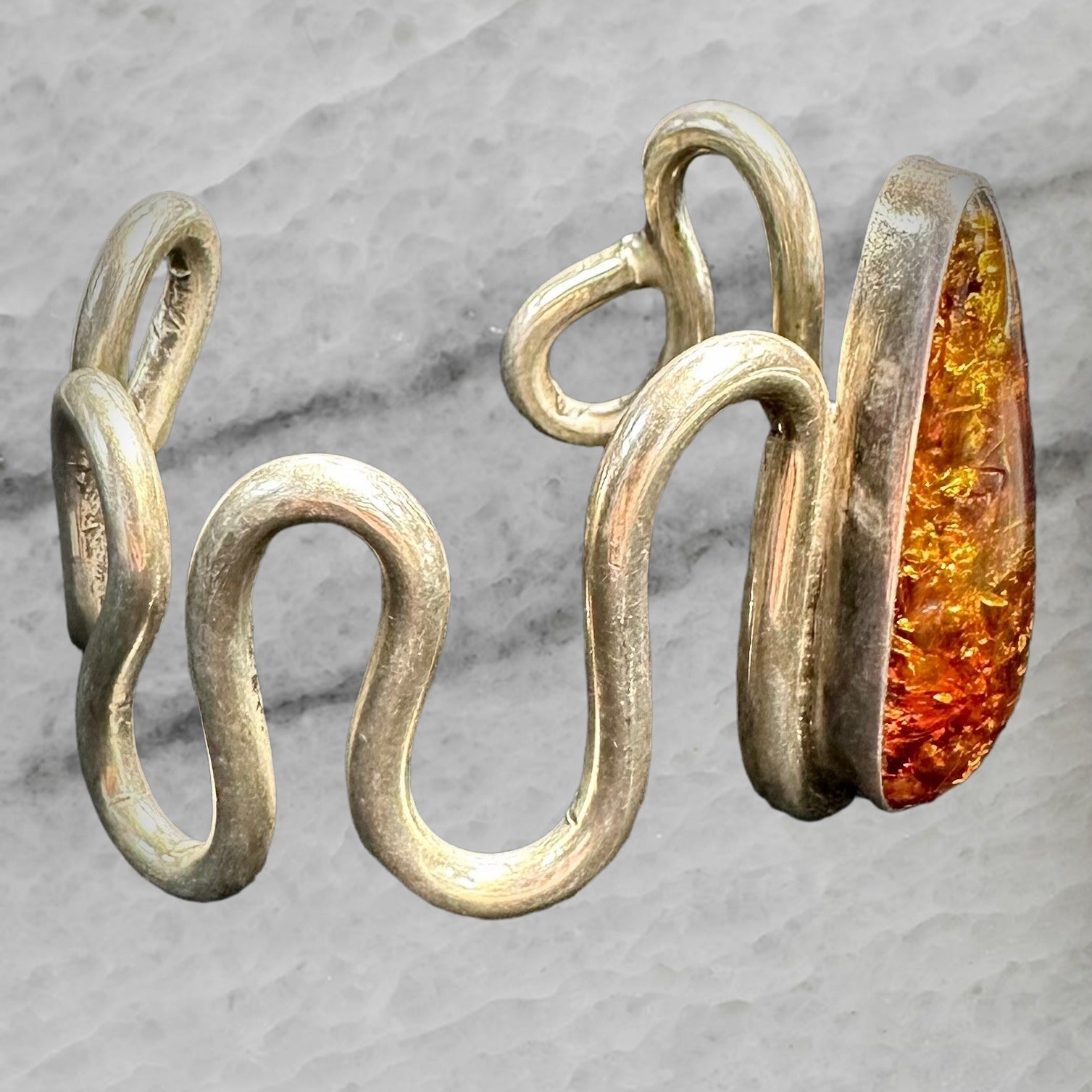 Alex Sanchez Vintage Navajo Solid Sterling Silver Wire Amber Cuff Bracelet 6 25