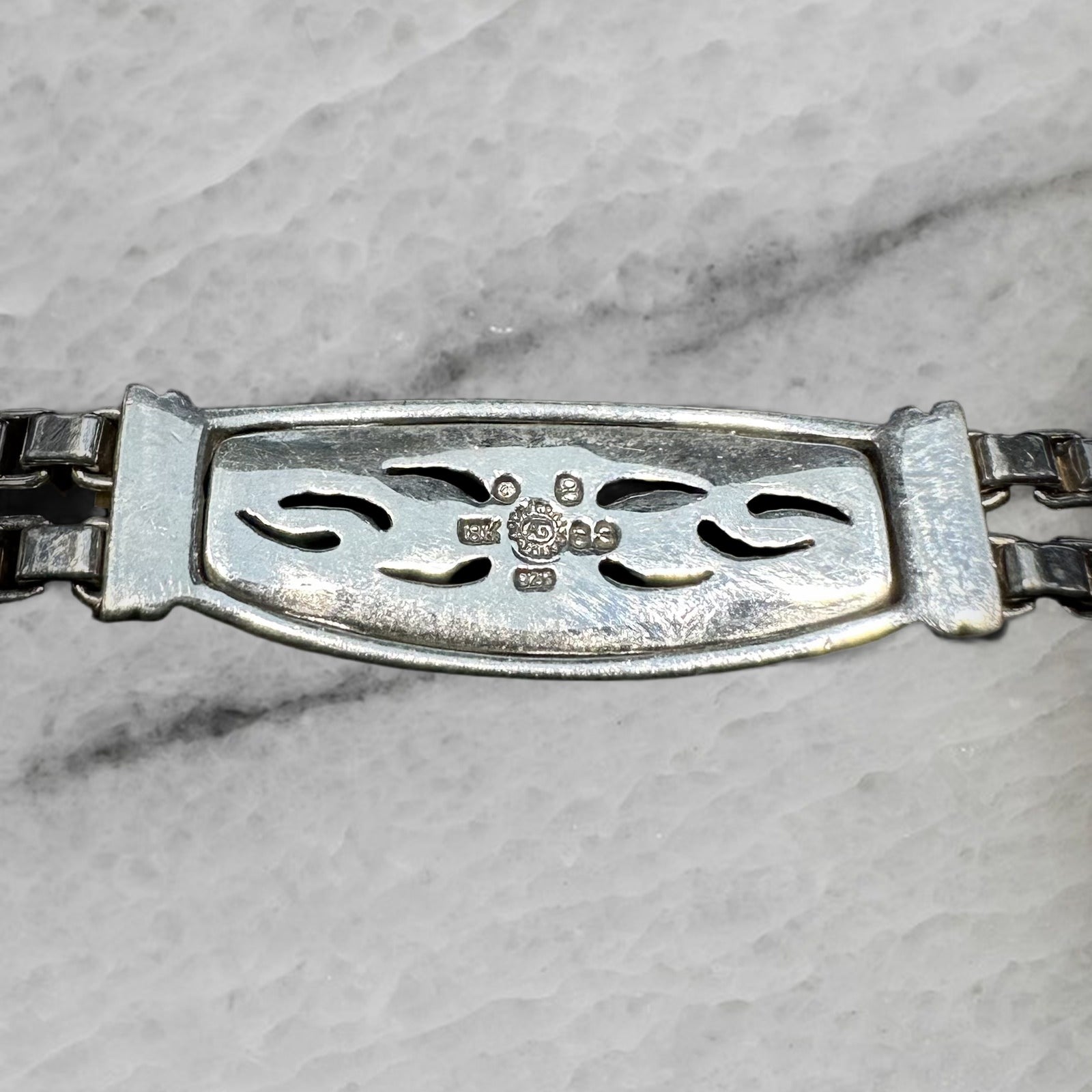 Asch Grossbardt Sterling Silver 18K Gold Stone Inlay Box Link Bracelet 7