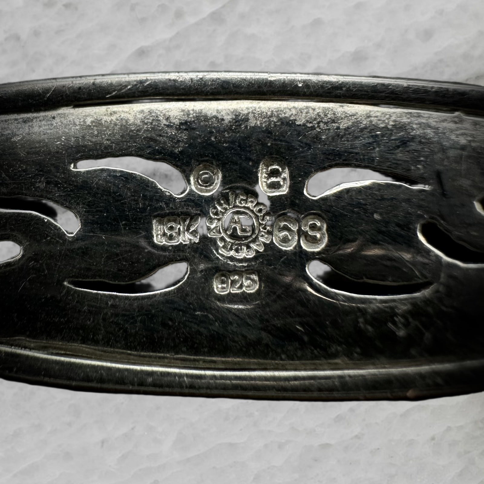 Asch Grossbardt Sterling Silver 18K Gold Stone Inlay Box Link Bracelet 7