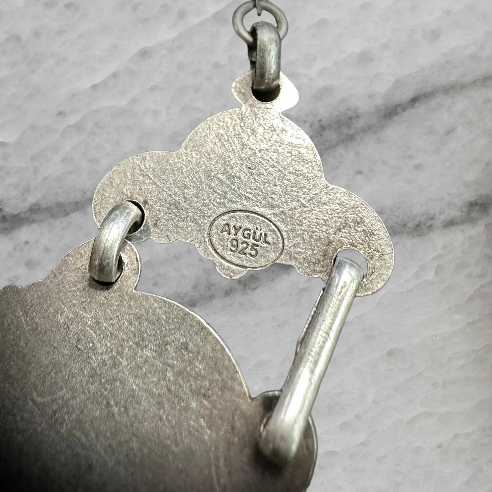 Aygul Turkey Vintage Sterling Silver Etched Panel Chain Necklace Choker