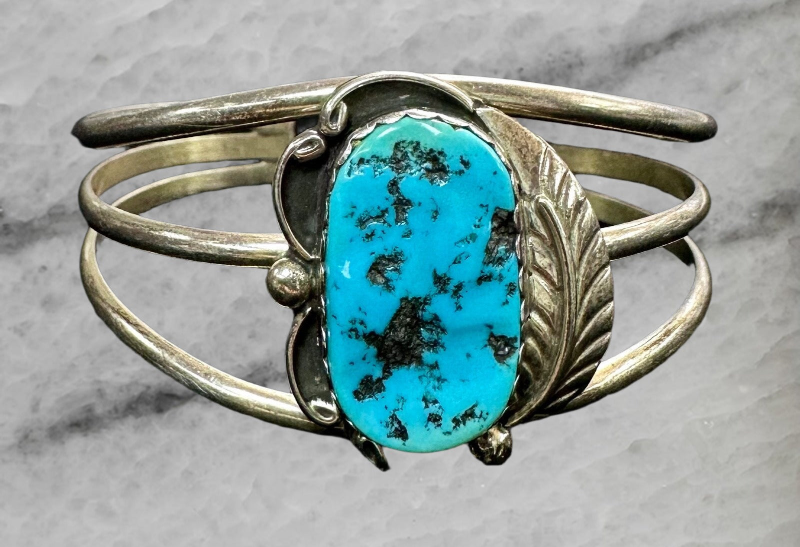 Cecil Henry Vintage Navajo Sterling Silver Triple Wired Turquoise Cuff Bangle