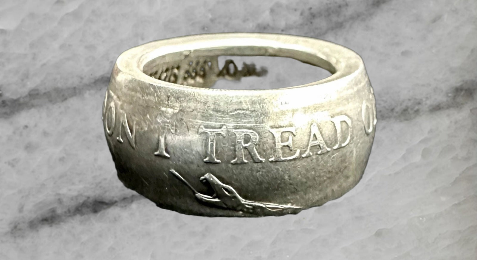Dont Tread On Me 999 Fine Silver Handcrafted Coin Ring Size 10.5