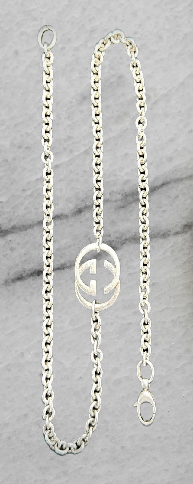 Gucci Italy Sterling Silver Interlocking G Pendant Rolo Chain Necklace 17 75
