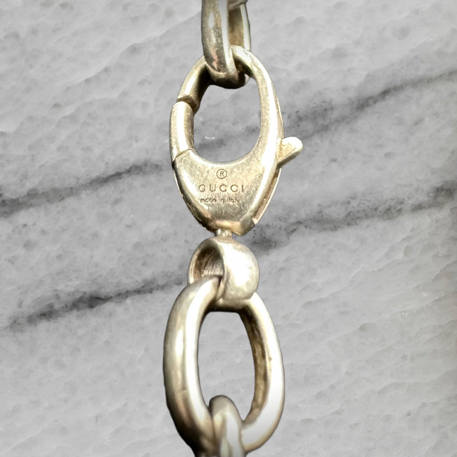 Gucci Italy Sterling Silver Interlocking G Pendant Rolo Chain Necklace 17 75