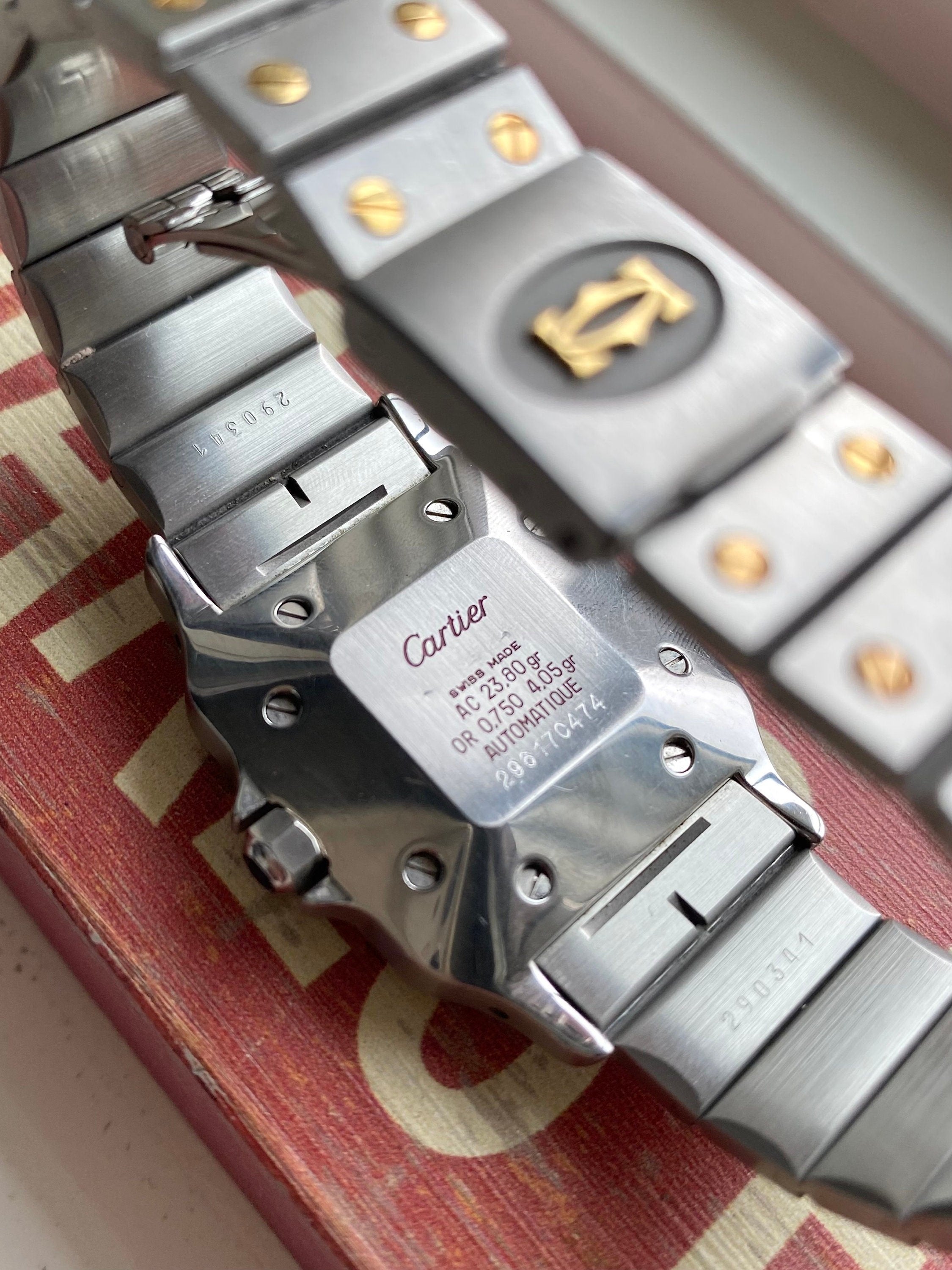 Cartier Santos 80s Ref 2961 Automatic Two Tone Grey Dial Steel Case 29mm Watch