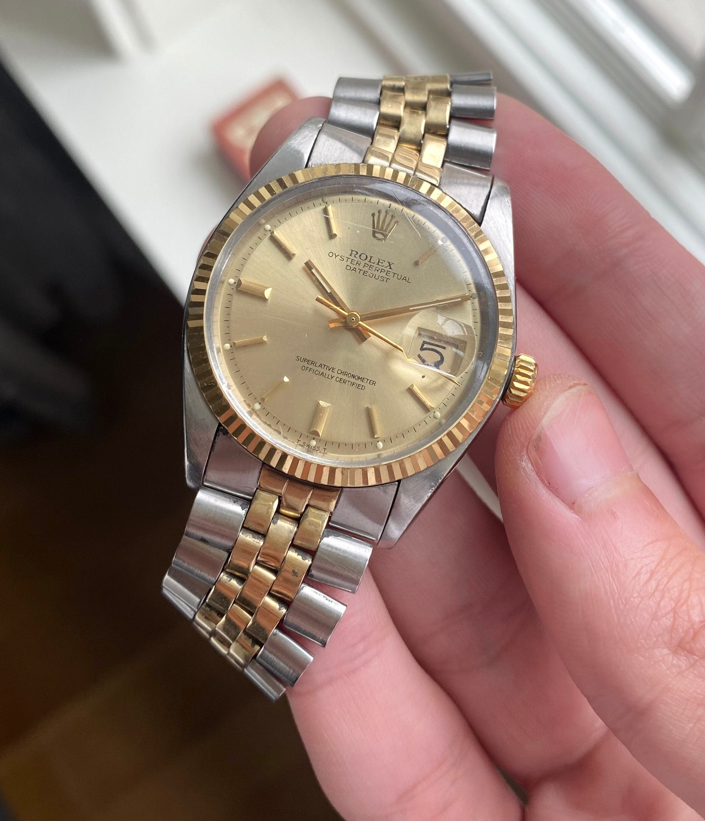Vintage Rolex Datejust Ref 1601 70s Automatic Two Tone Champagne Dial 36mm Watch
