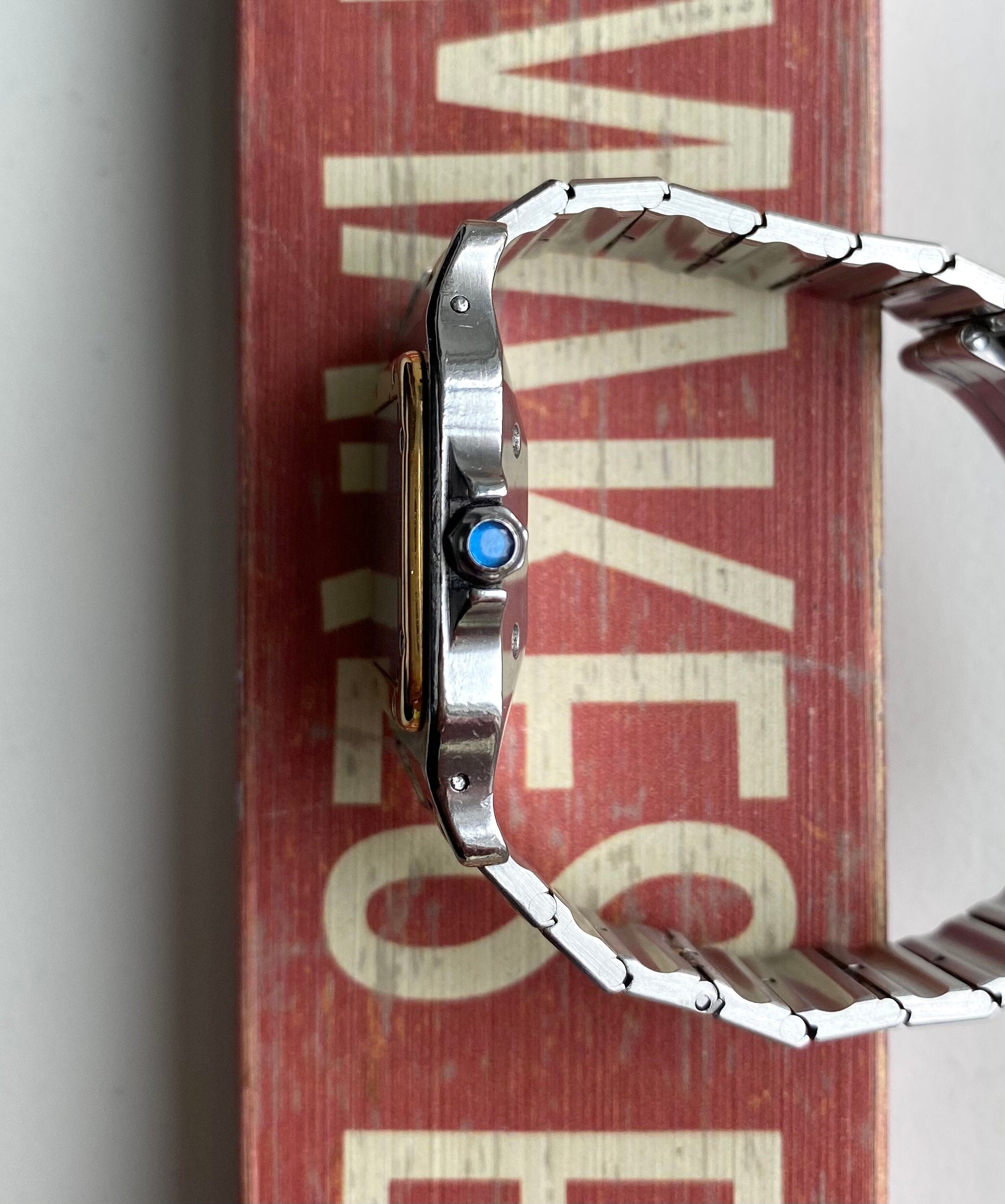 Vintage Cartier Santos 80s Automatic Two Tone White Roman Numeral Dial Watch