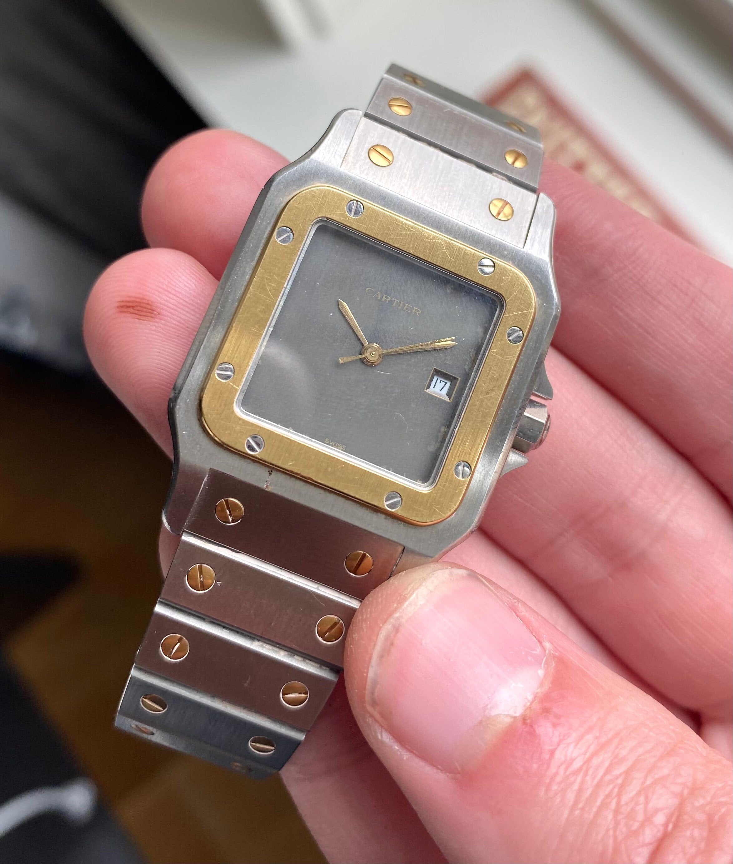 Cartier Santos 80s Ref 2961 Automatic Two Tone Grey Dial Steel Case 29mm Watch