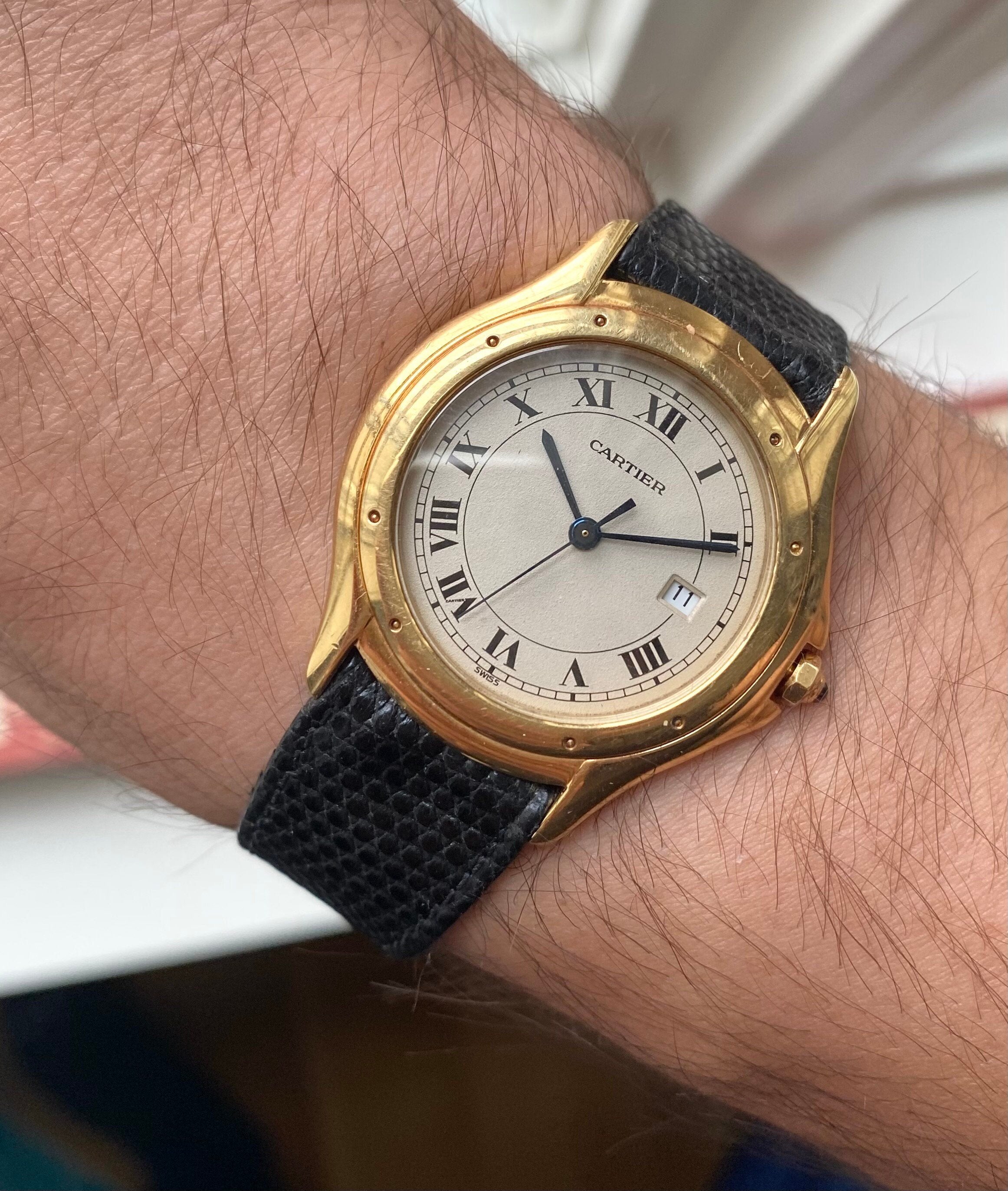 Cartier Cougar Rondo 18K Yellow Gold Cream Roman Numeral Dial Quartz Watch