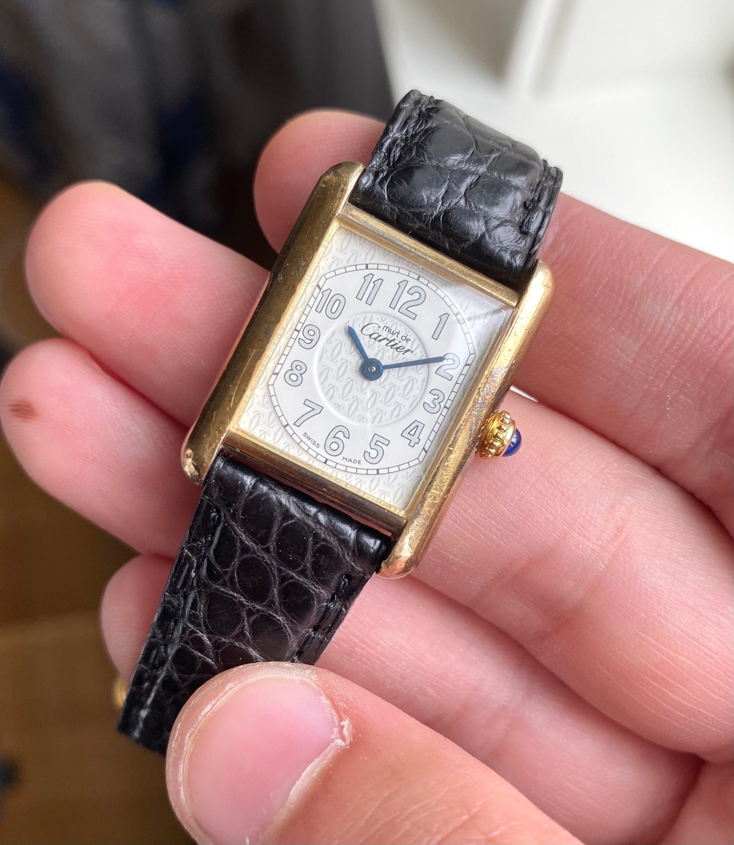 Vintage Cartier Tank Ref 2415 White Arabic Numerals 18K Gold Electroplated Watch