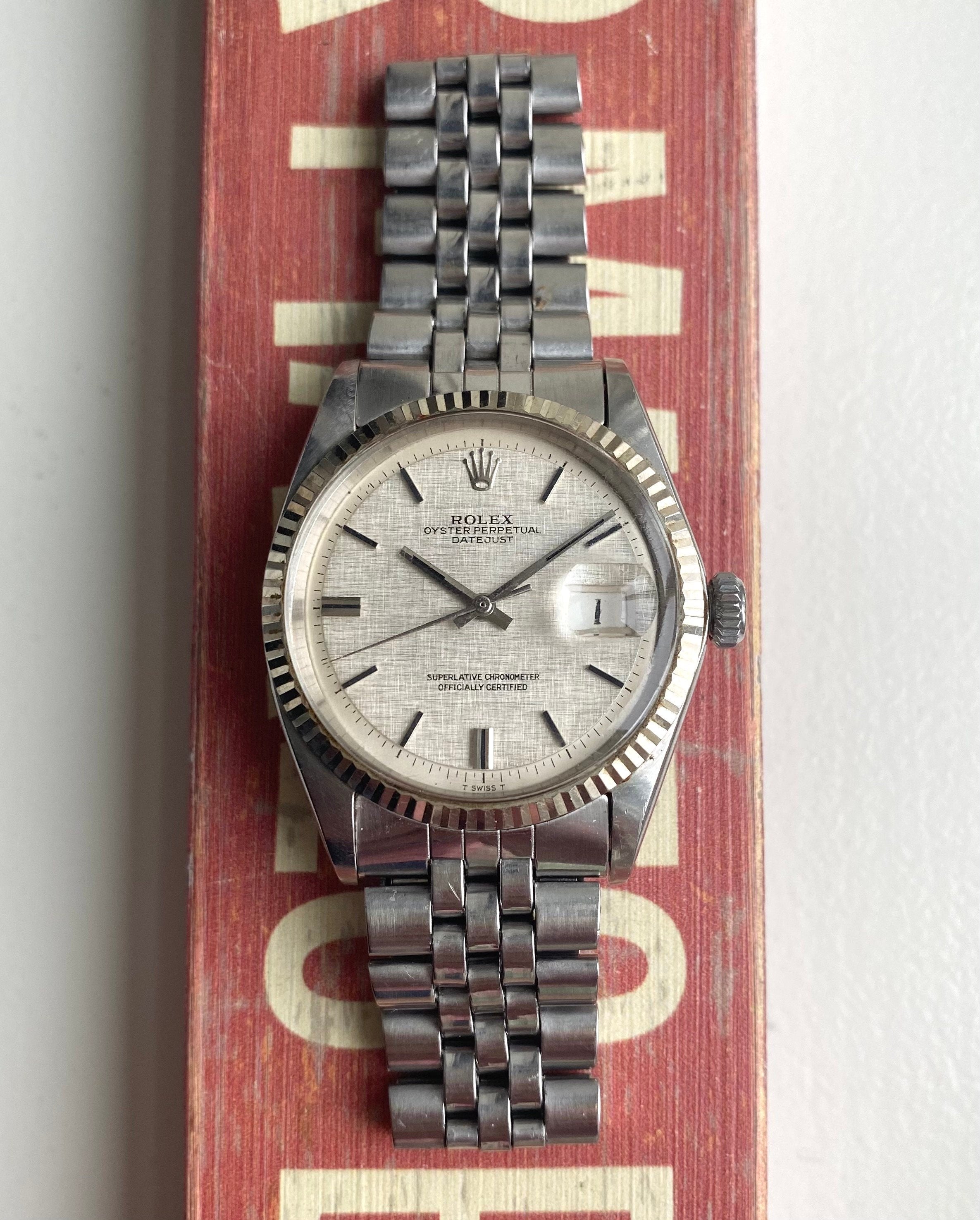 Vintage Rolex Datejust 1601 70s Automatic Silver Linen Dial Oyster Case Watch
