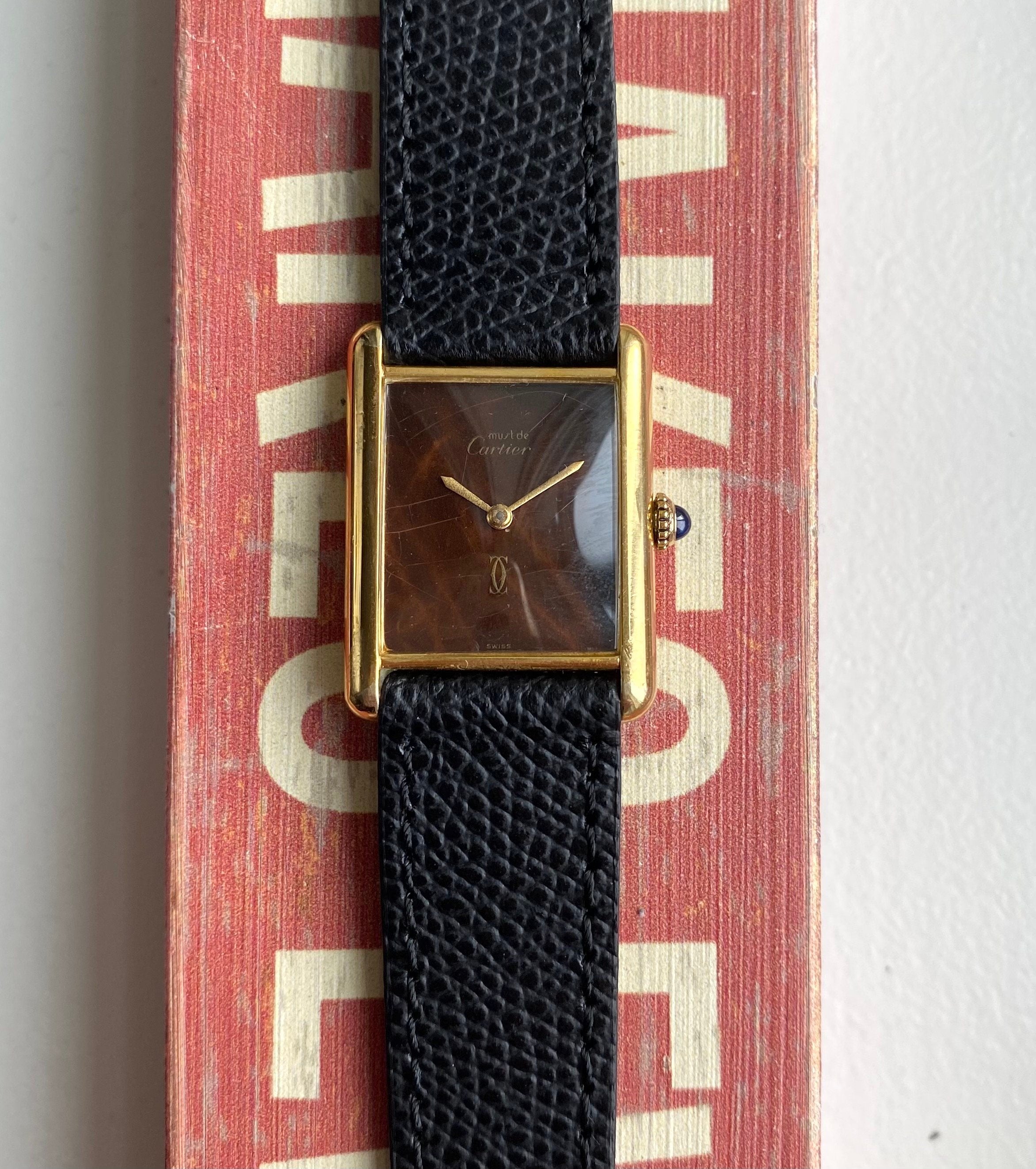 Vintage Cartier Tank Manual Wind Wood "Spider" Dial 18K Gold Electroplated Case