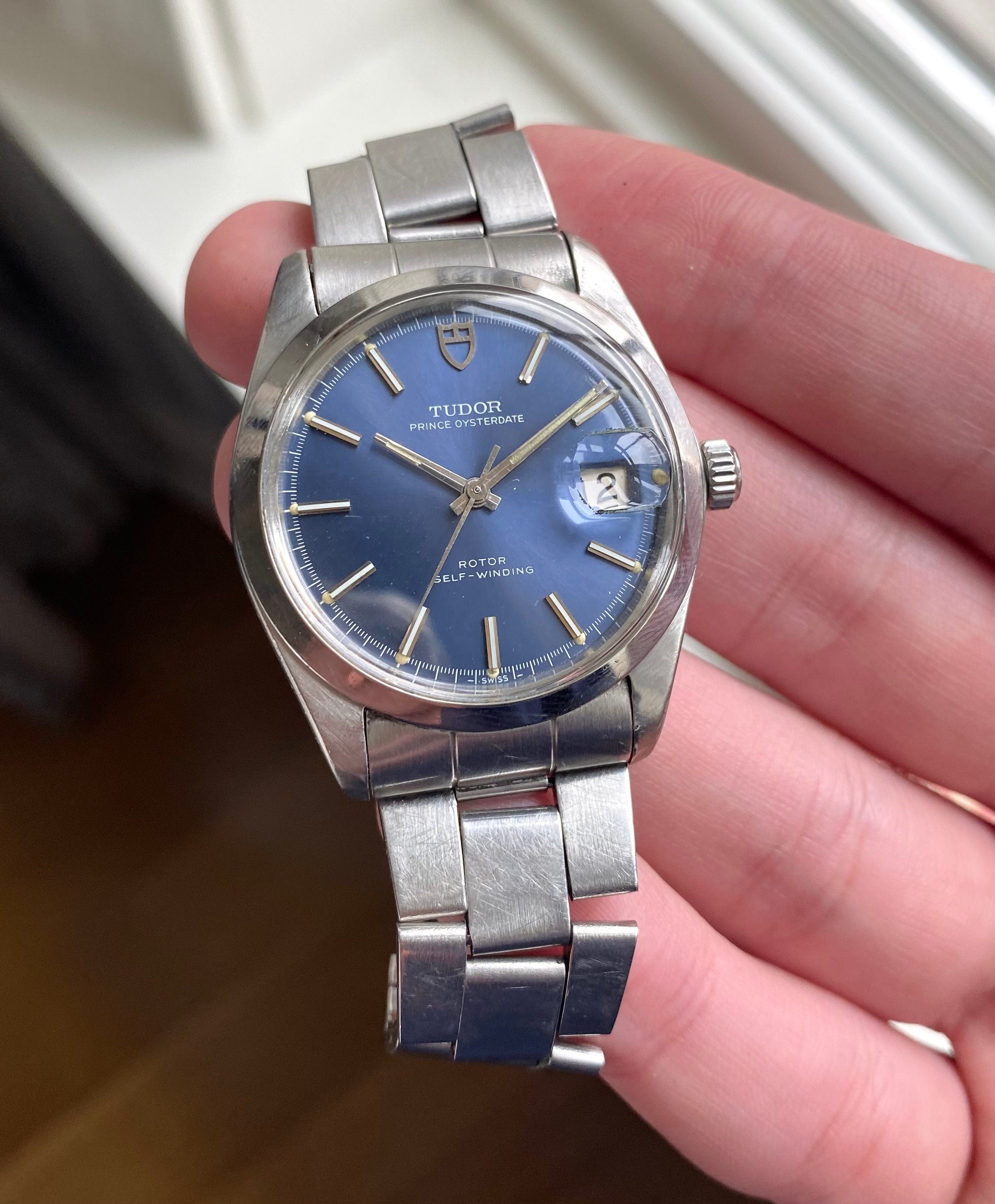 Vintage Tudor Prince Oysterdate 80s Blue Dial Automatic Quickset Date Watch