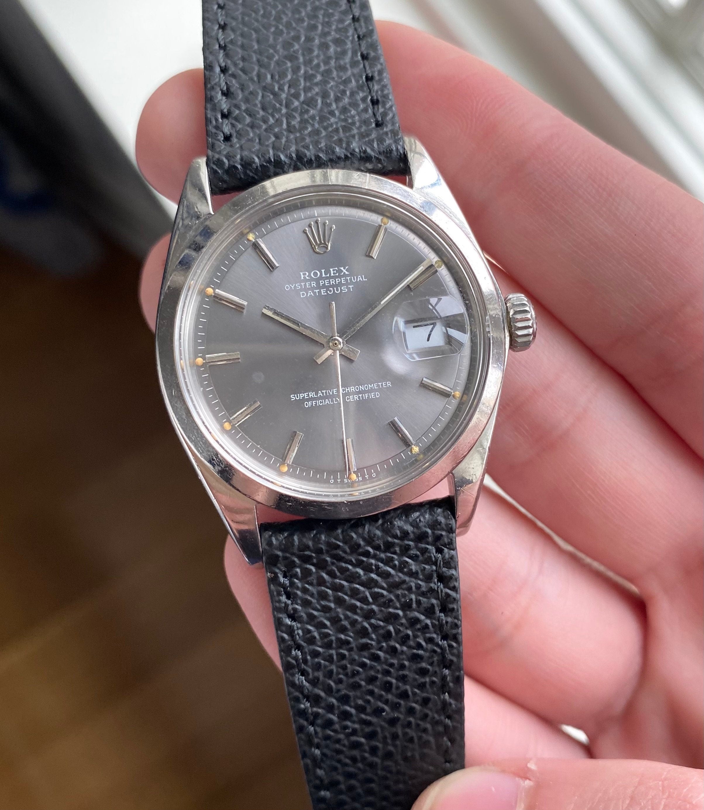 Vintage Rolex Datejust 70s Ref 1600 Automatic Grey Dial Smooth Bezel Steel Watch