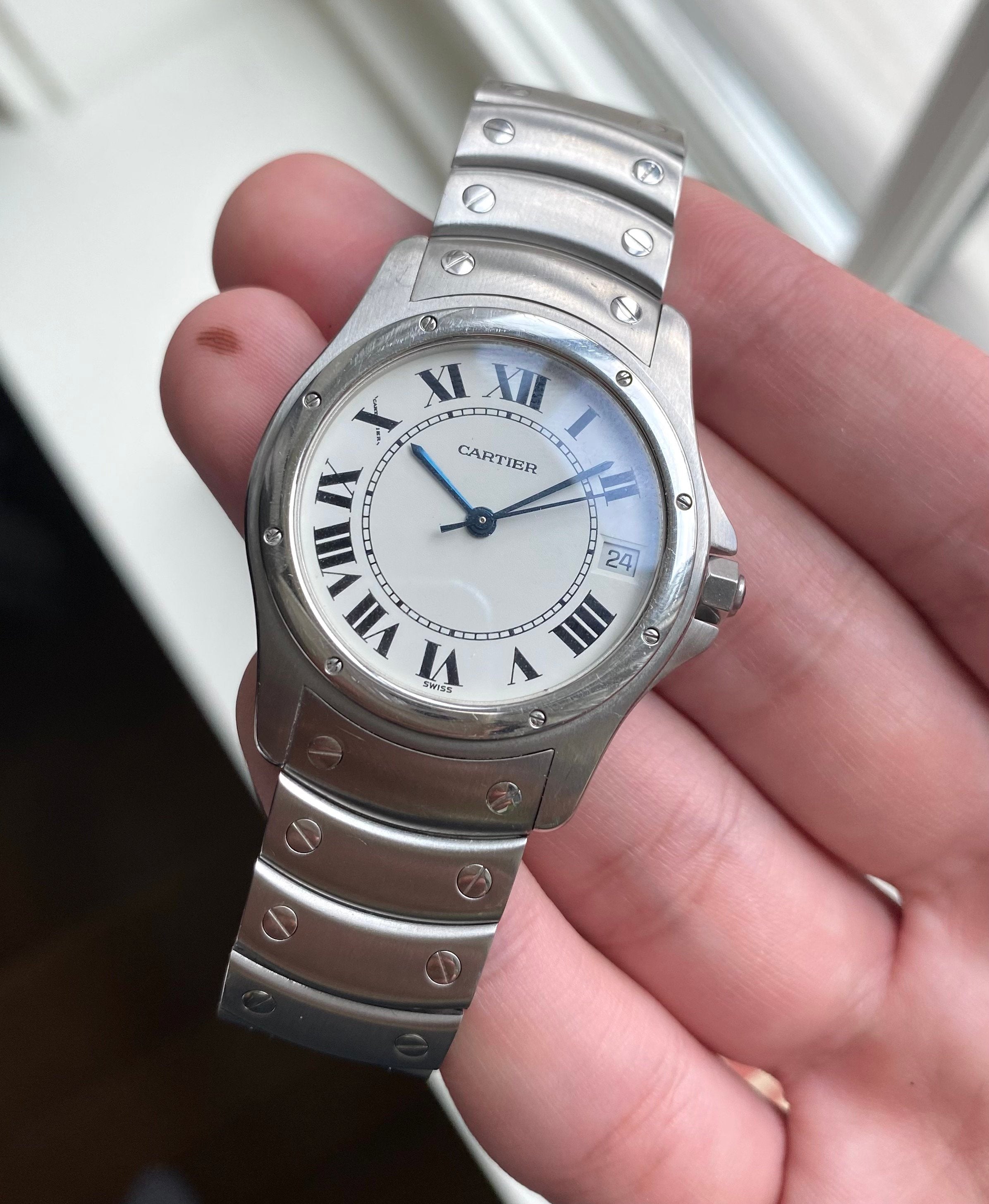 Cartier Santos Round Ref 1920 Automatic 33mm White Roman Numeral Dial Watch