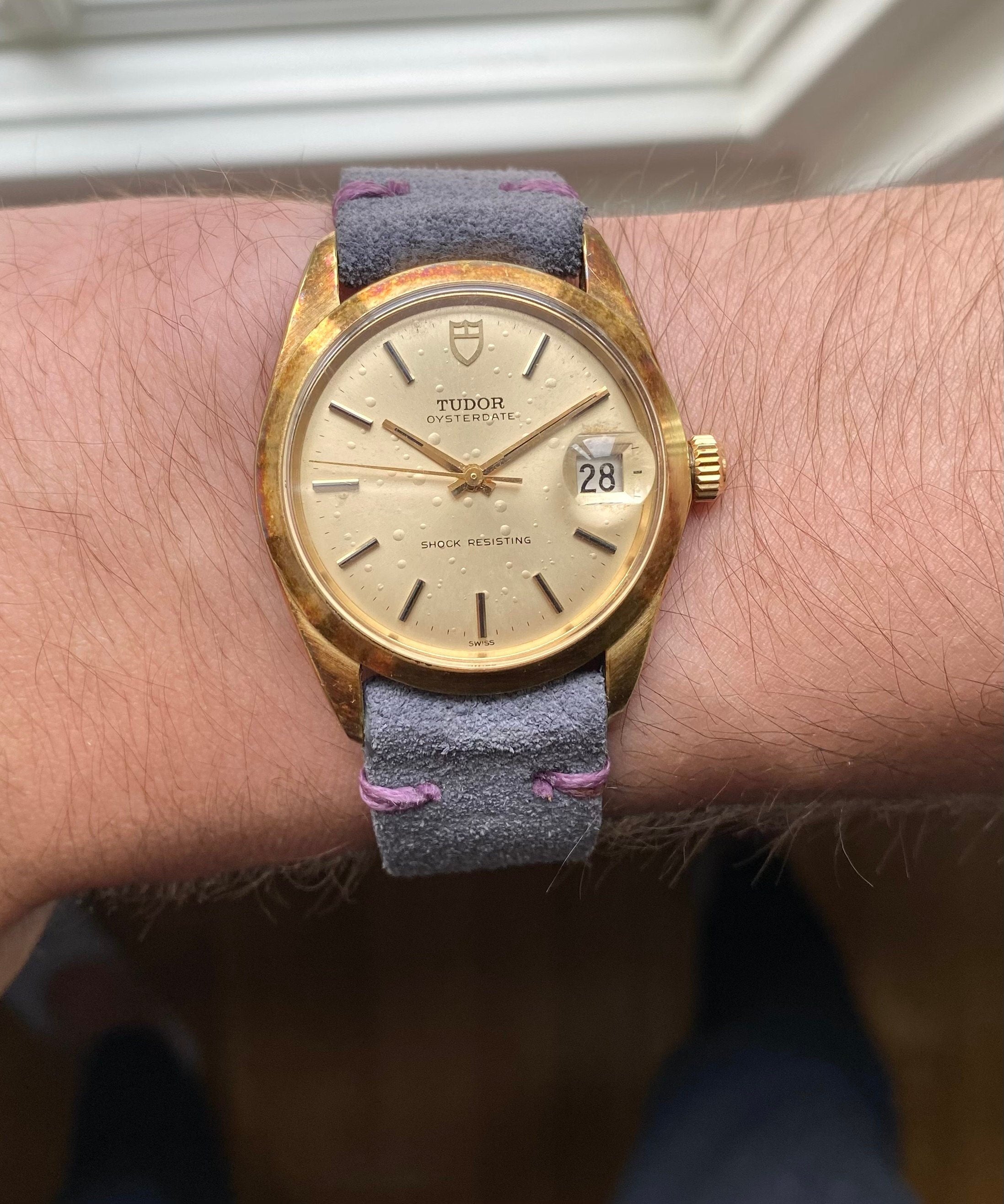 Vintage Tudor Oysterdate 60s Automatic Champagne Dial Gold Gapped 34mm Case Watch