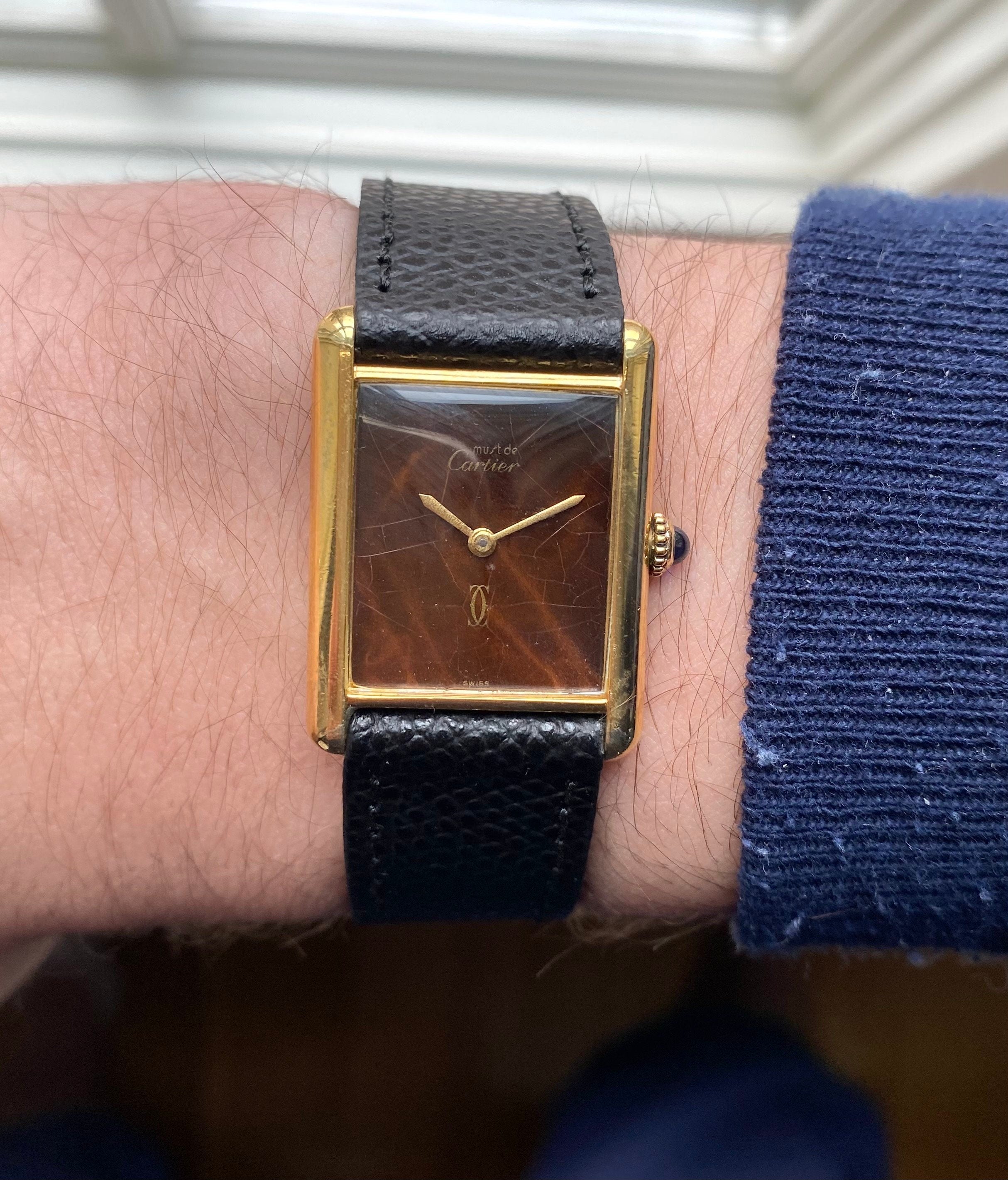 Vintage Cartier Tank Manual Wind Wood "Spider" Dial 18K Gold Electroplated Case