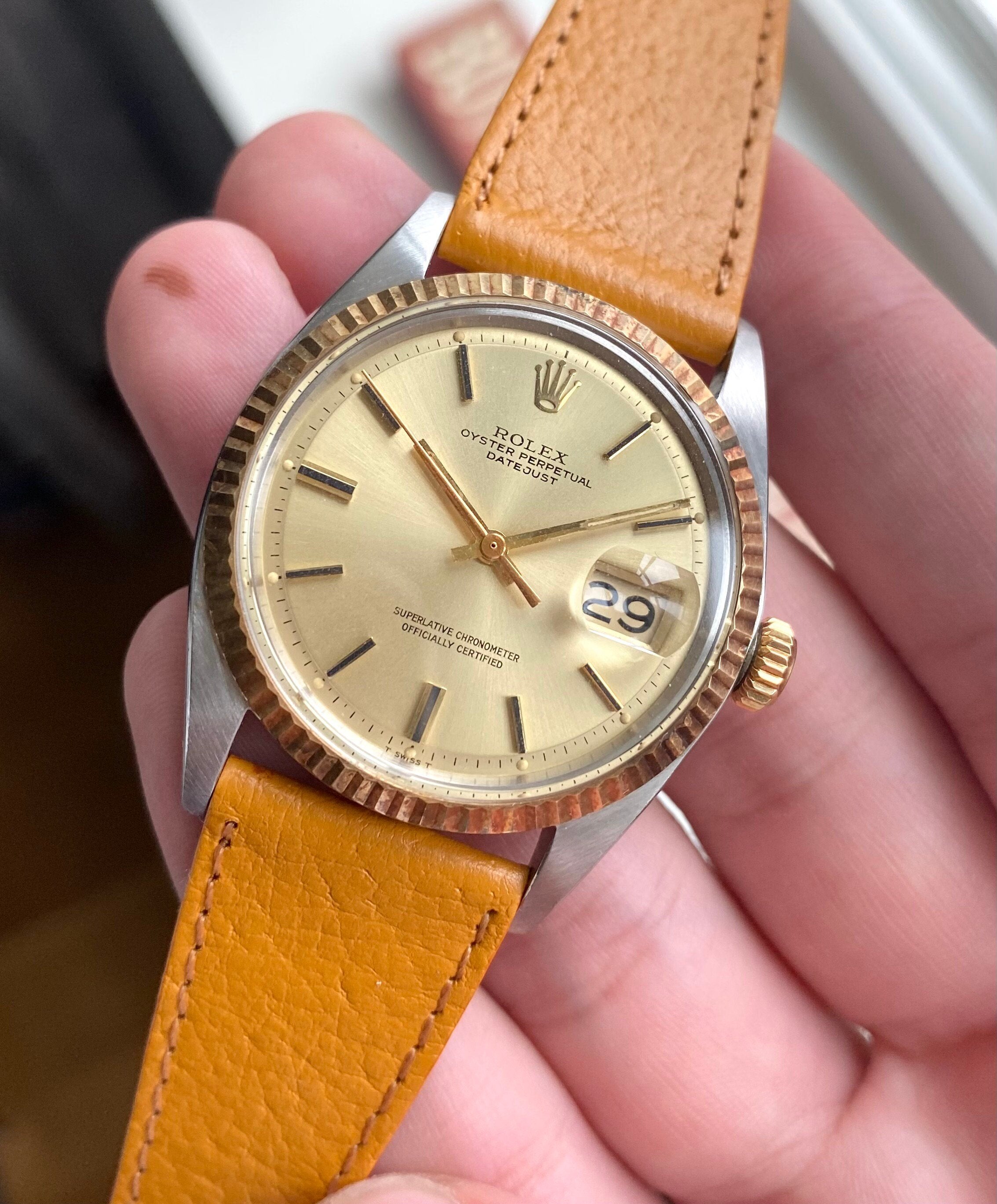 Vintage Rolex Datejust Ref 1601 70s Automatic Two Tone Champagne Dial 36mm Watch