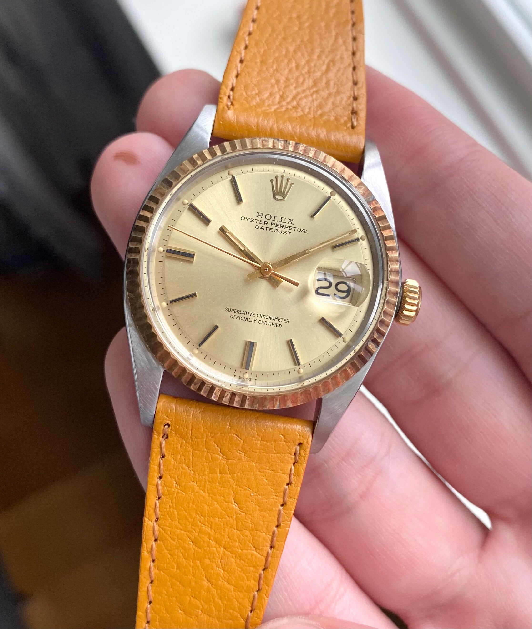 Vintage Rolex Datejust Ref 1601 70s Automatic Two Tone Champagne Dial 36mm Watch