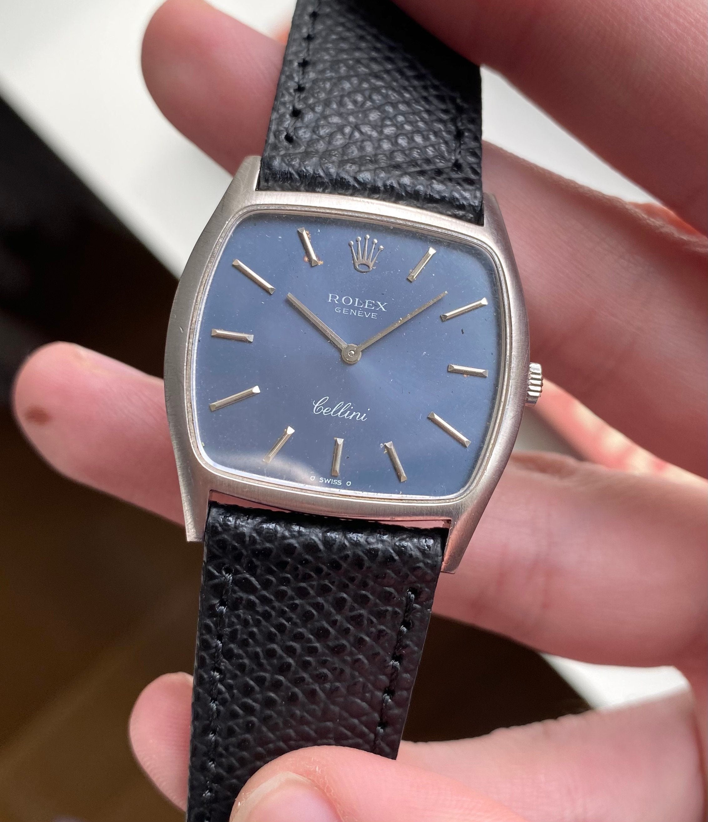 Vintage Rolex Cellini Ref 3805 70s Manual Wind 18K White Gold Blue Dial Watch