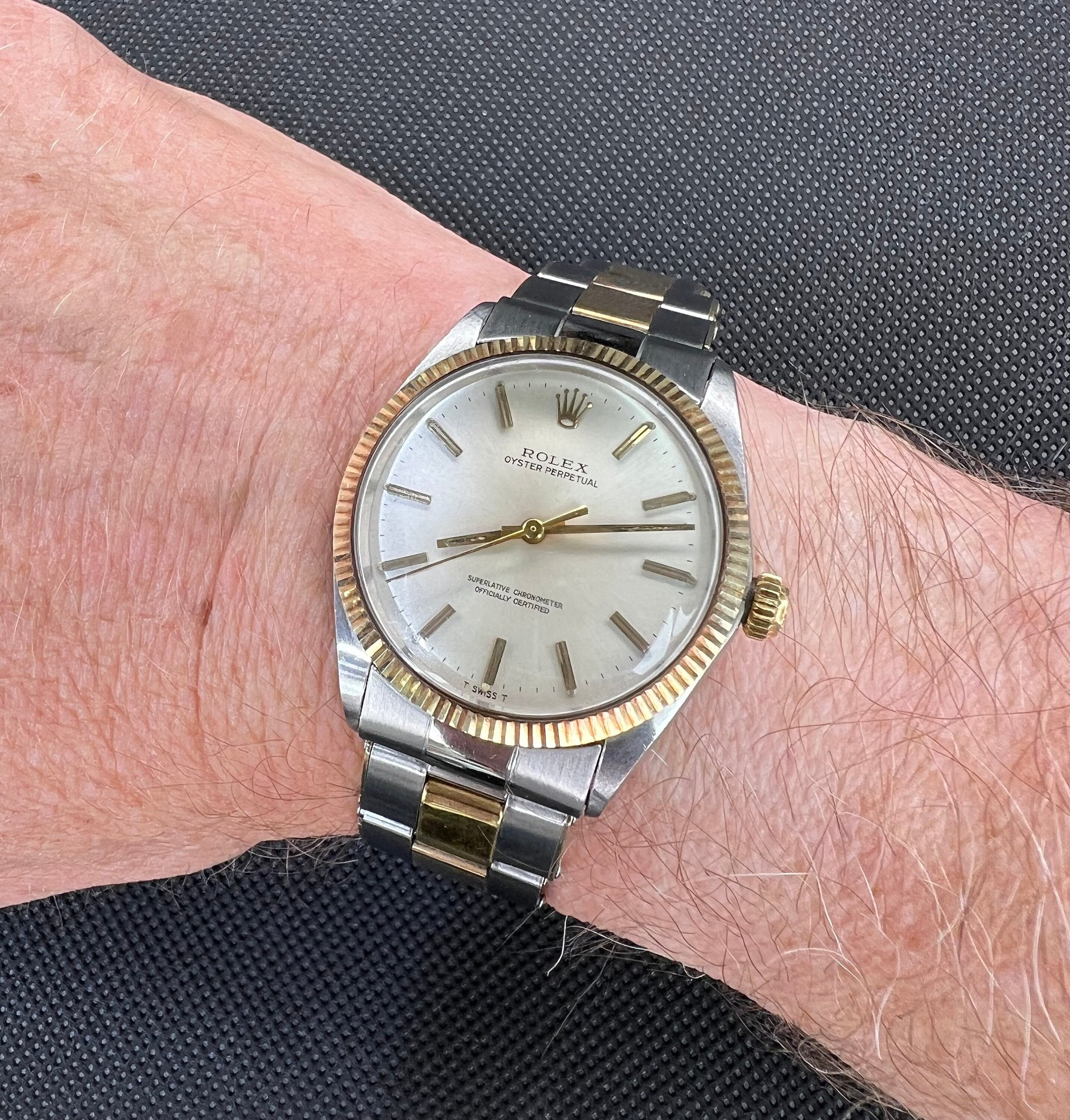Rolex Oyster Perpetual 1005 Vintage Automatic Silver Dial Two Tone Case