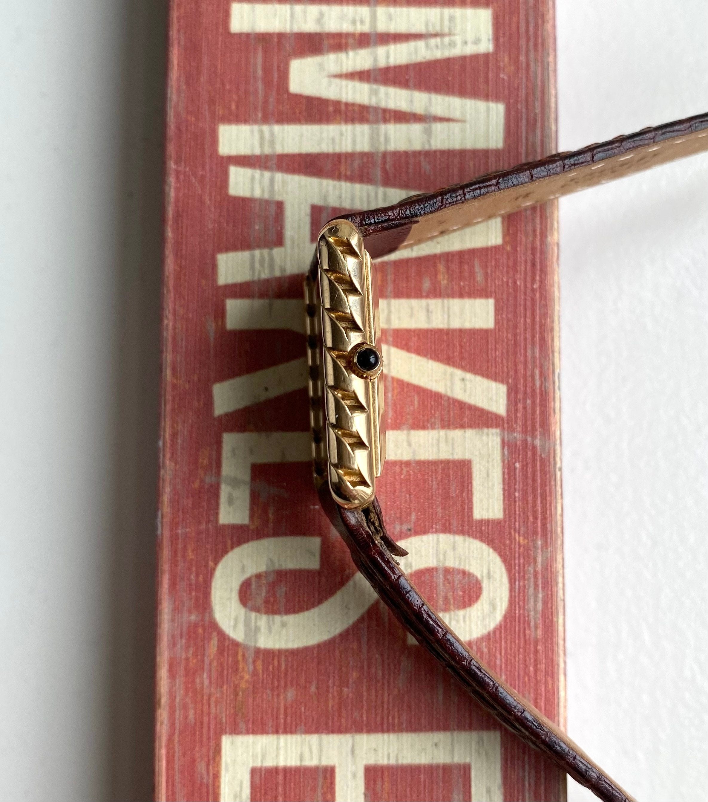 Vintage Patek Philippe Ref 4386 70s 18K Yellow Gold Tank Black Dial Manual Wind Watch