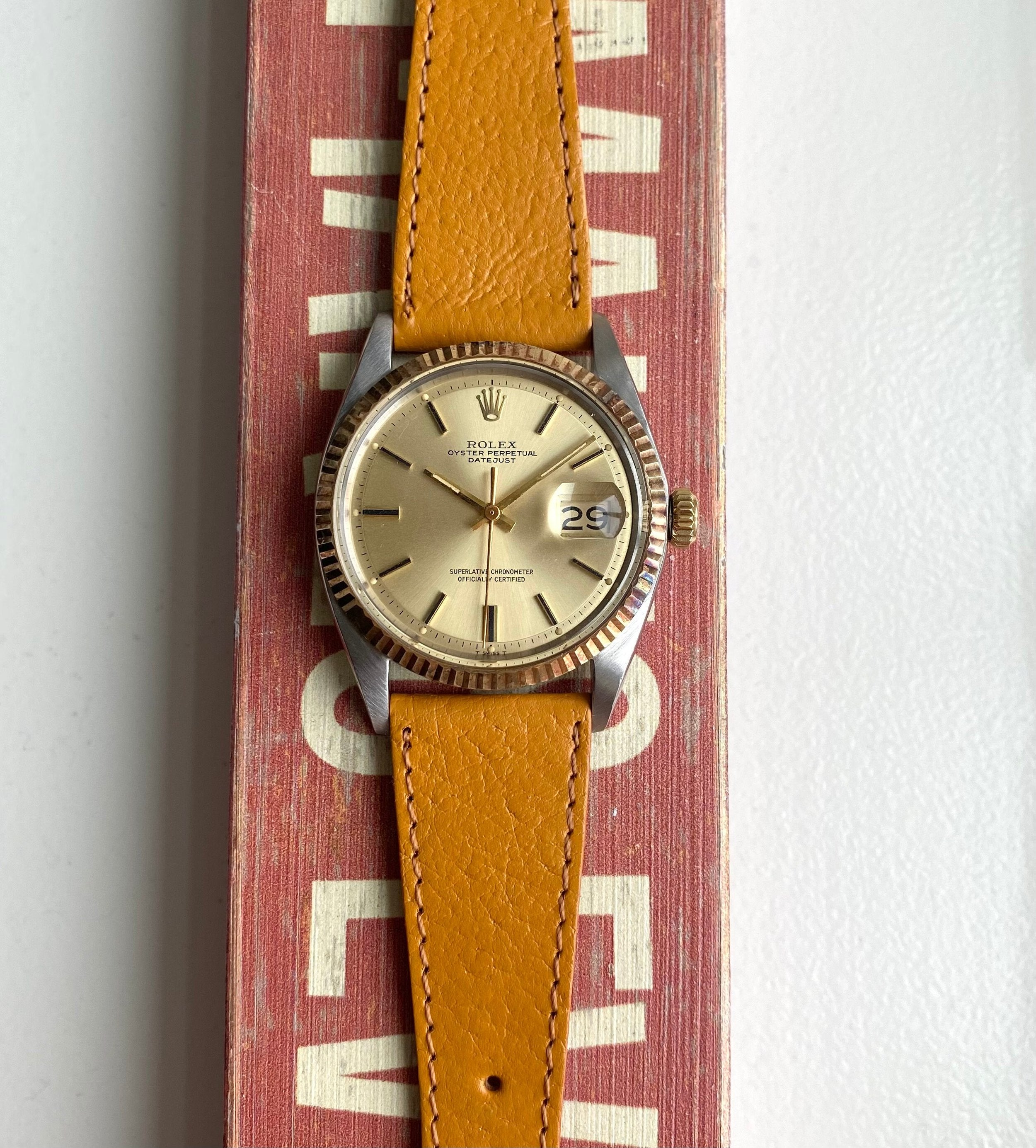 Vintage Rolex Datejust Ref 1601 70s Automatic Two Tone Champagne Dial 36mm Watch