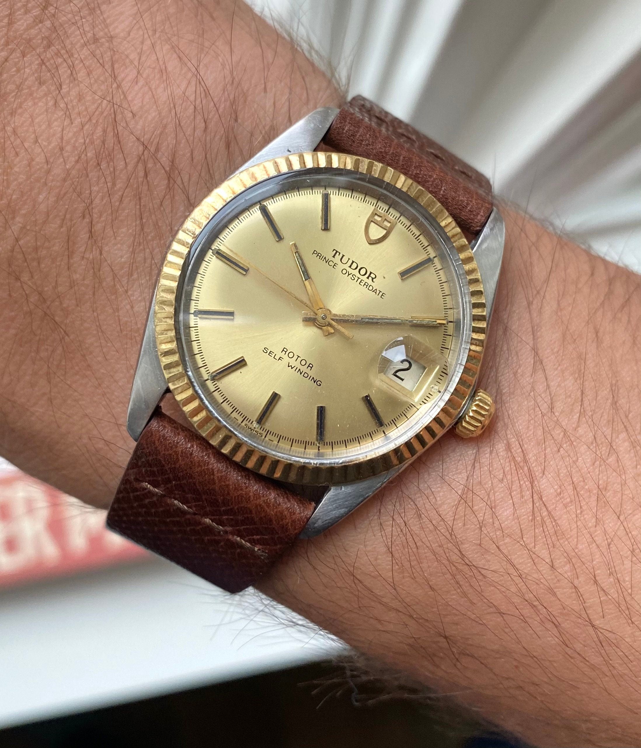 Vintage Tudor Prince Oysterdate Automatic Champagne Dial Quickset Two Tone Watch