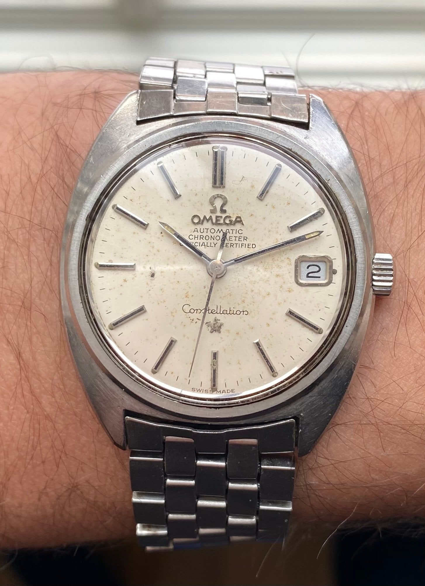 Vintage Omega Constellation Chronometer Automatic Silver Dial C-Case Watch