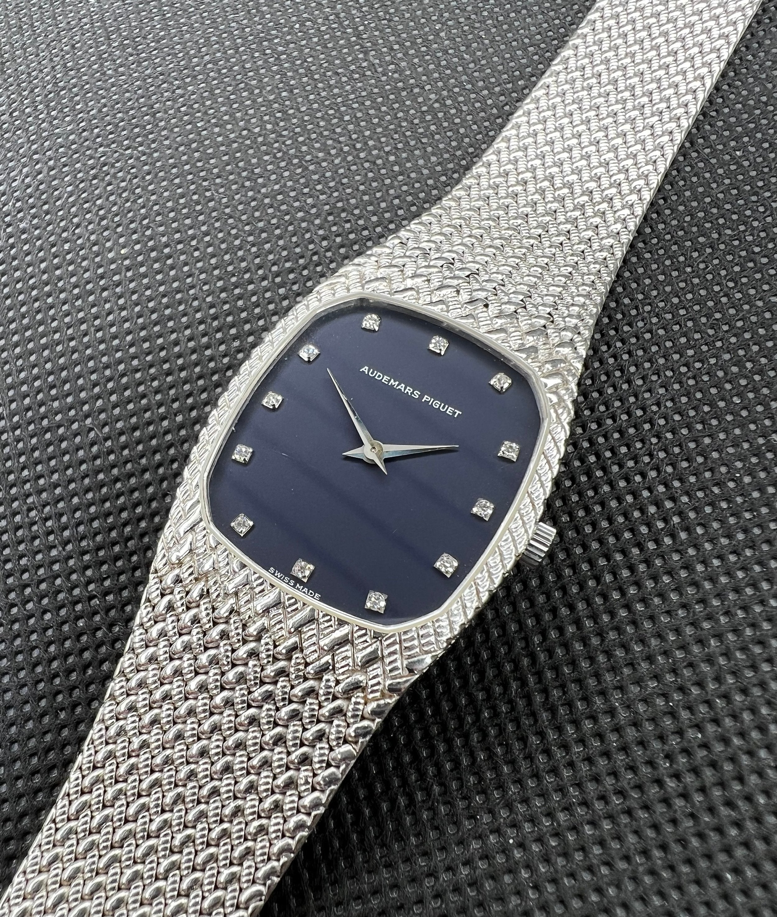 Audemars Piguet Vintage 70s 18K White Gold Manual Wind Blue Factory Diamond Dial Watch