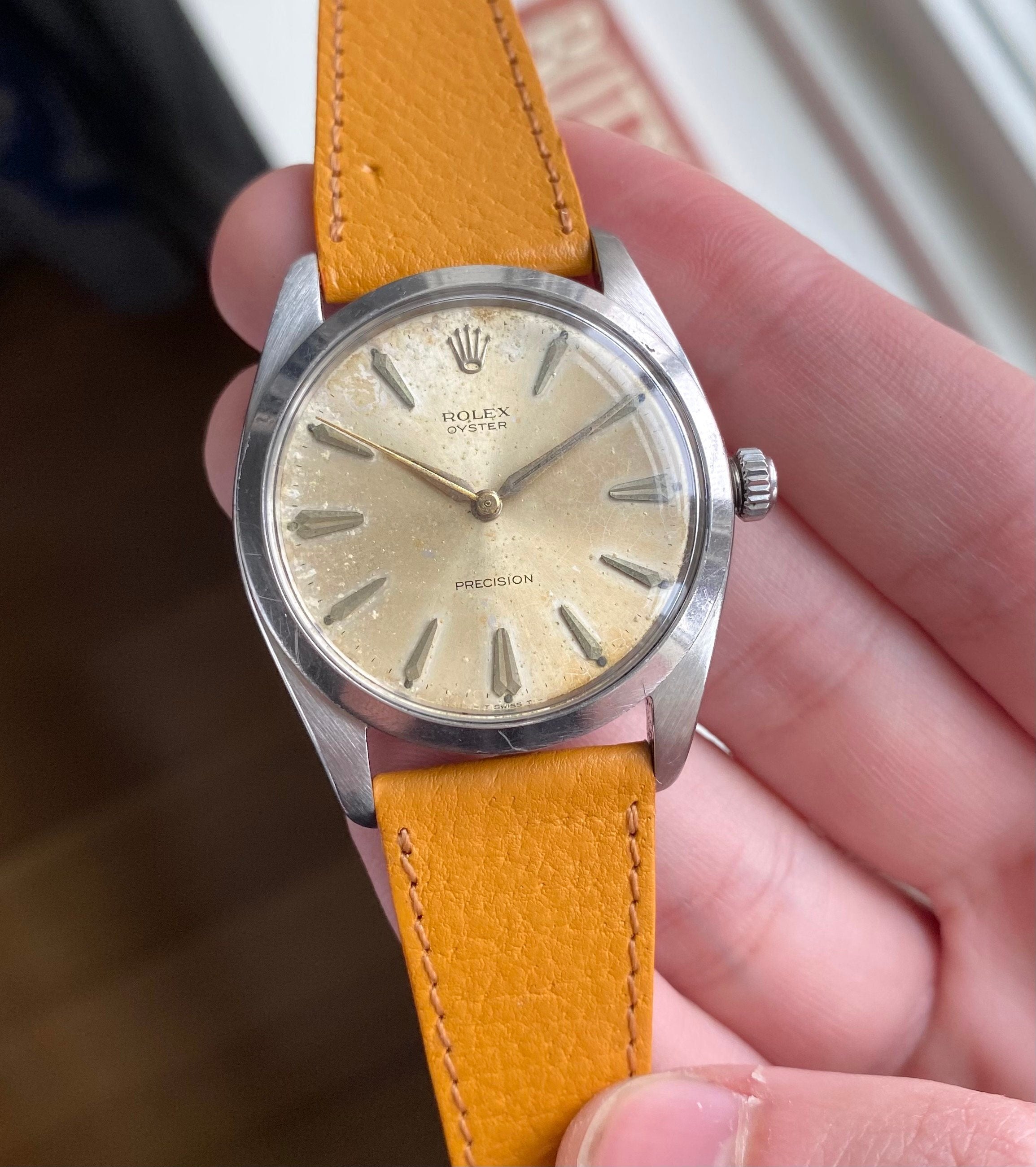 Vintage Rolex Oysterprecision 50s Ref 6424 Patina Dial Oyster Case Manual Wind 36mm Watch