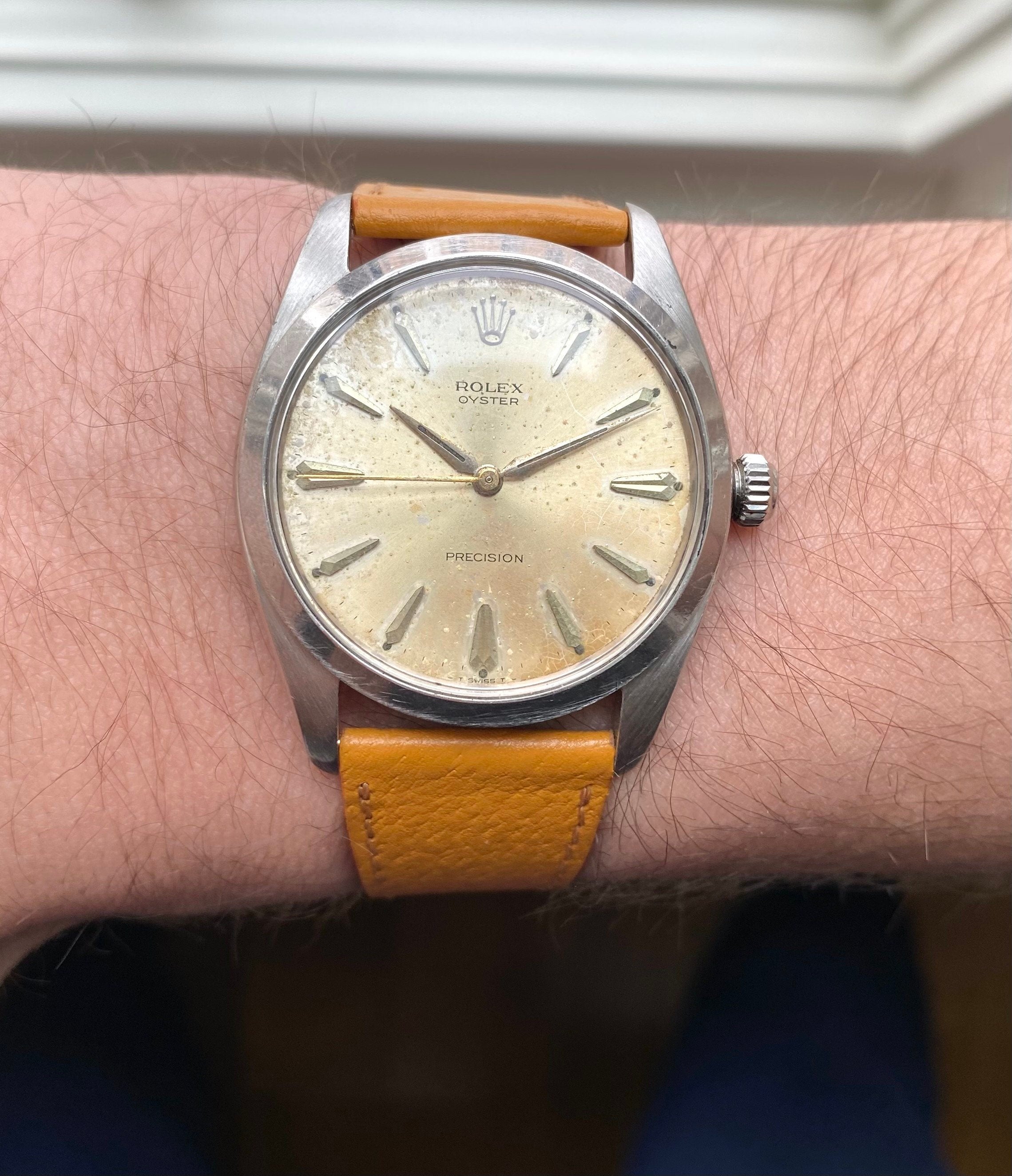 Vintage Rolex Oysterprecision 50s Ref 6424 Patina Dial Oyster Case Manual Wind 36mm Watch