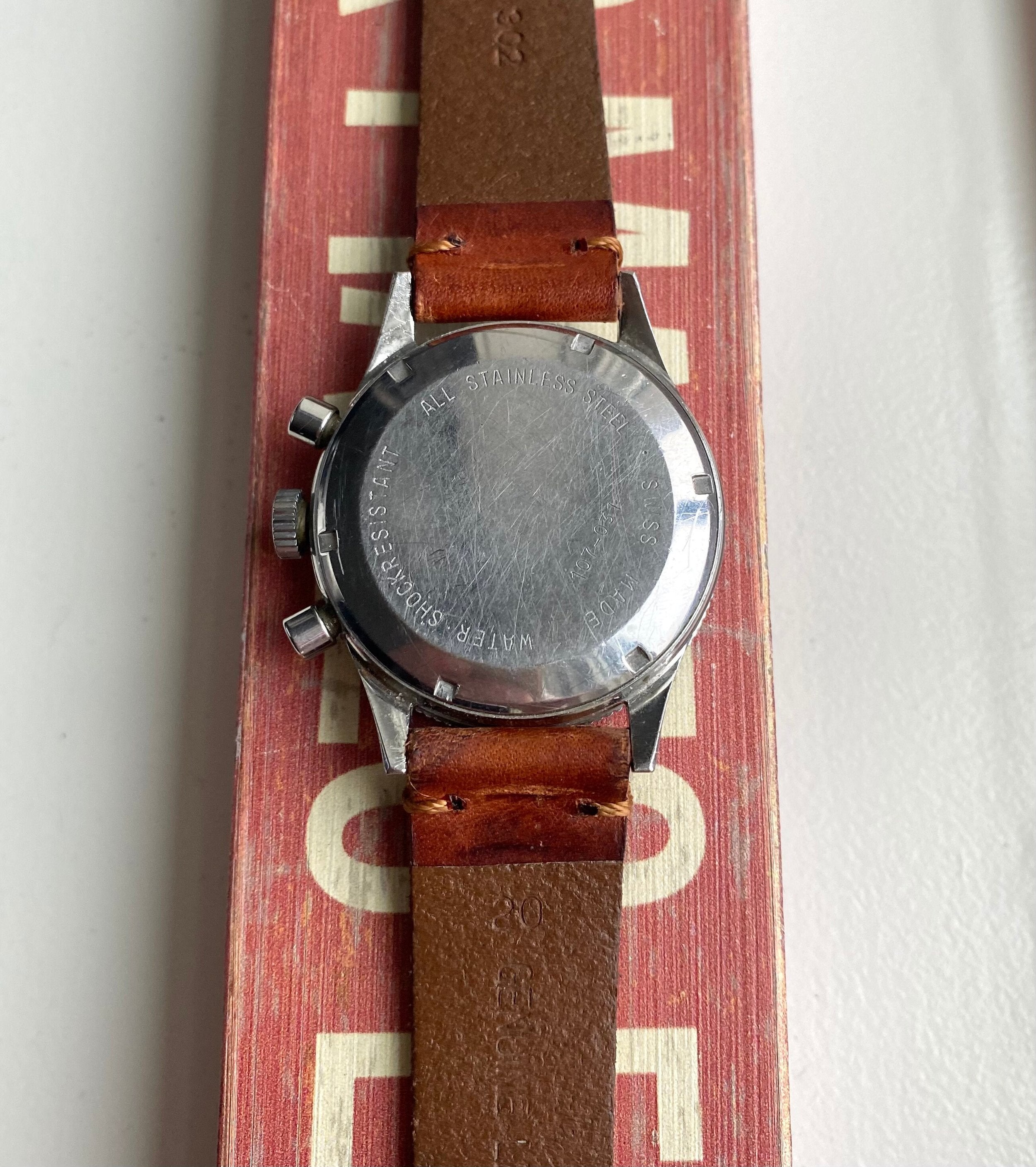 Vintage Croton Chronomaster Aviator Chronograph 70s Manual Wind Black Dial Steel Watch