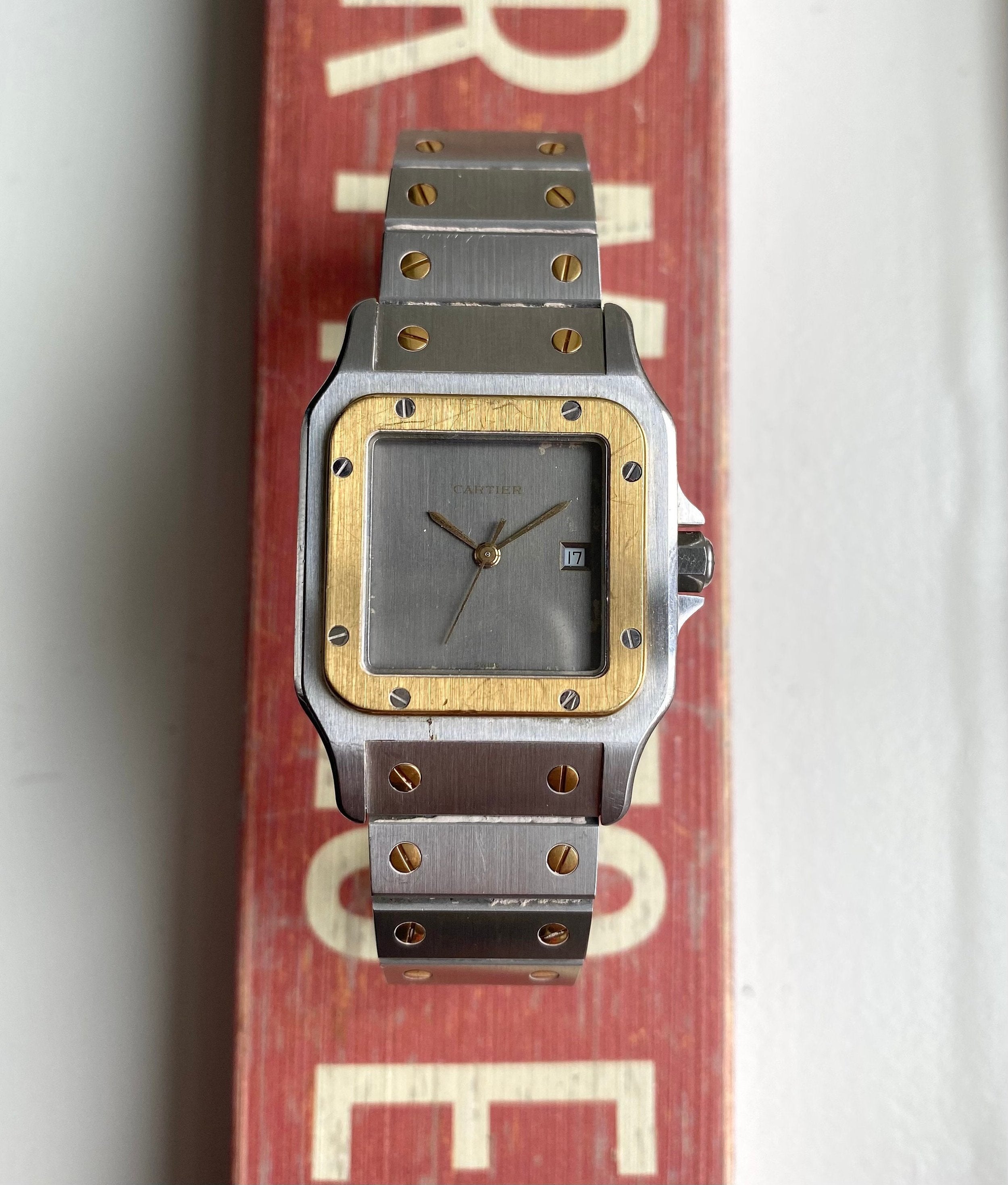 Cartier Santos 80s Ref 2961 Automatic Two Tone Grey Dial Steel Case 29mm Watch