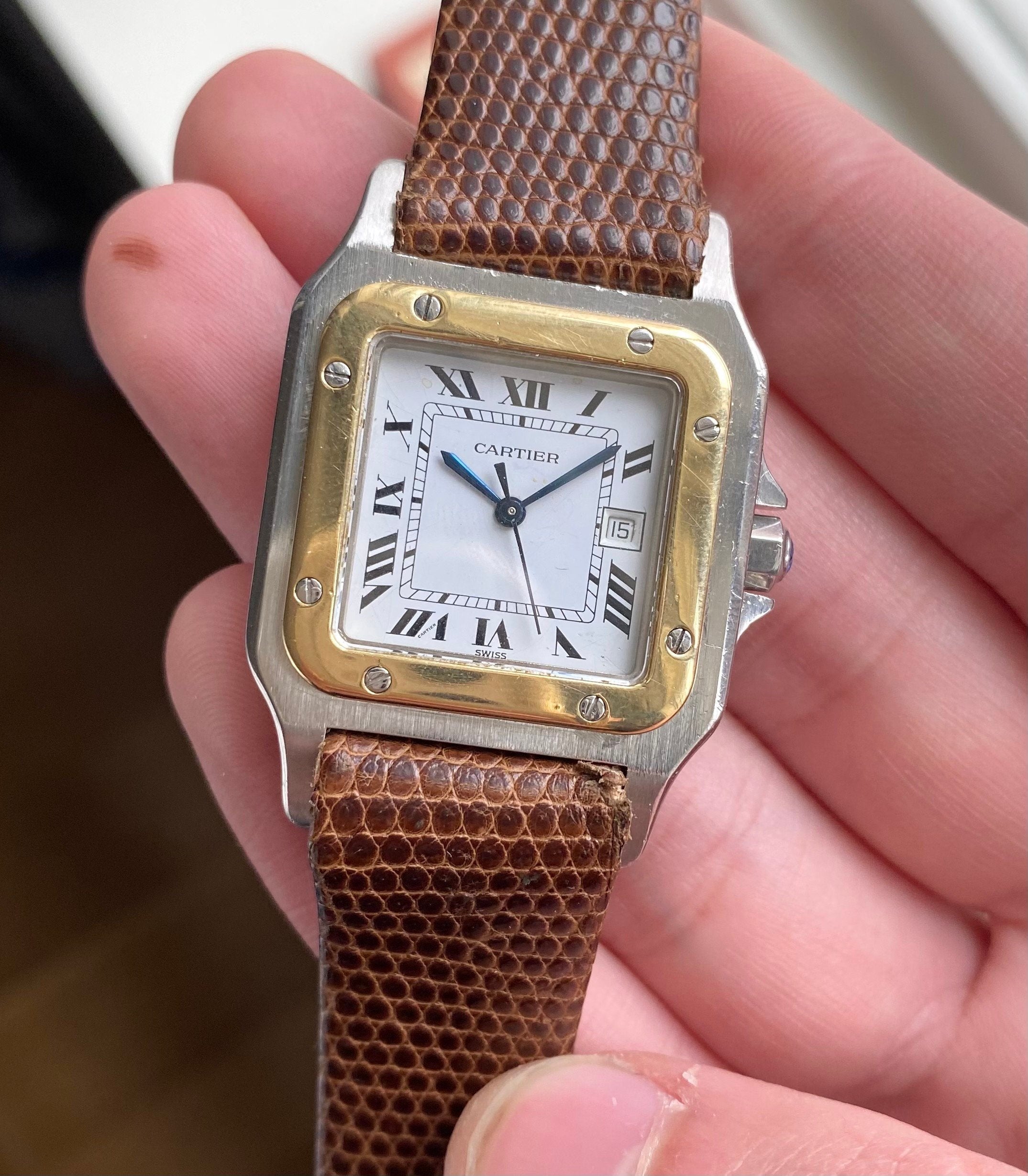 Cartier Santos Ref 2961 80s Automatic Two Tone White Roman Numeral Dial Watch