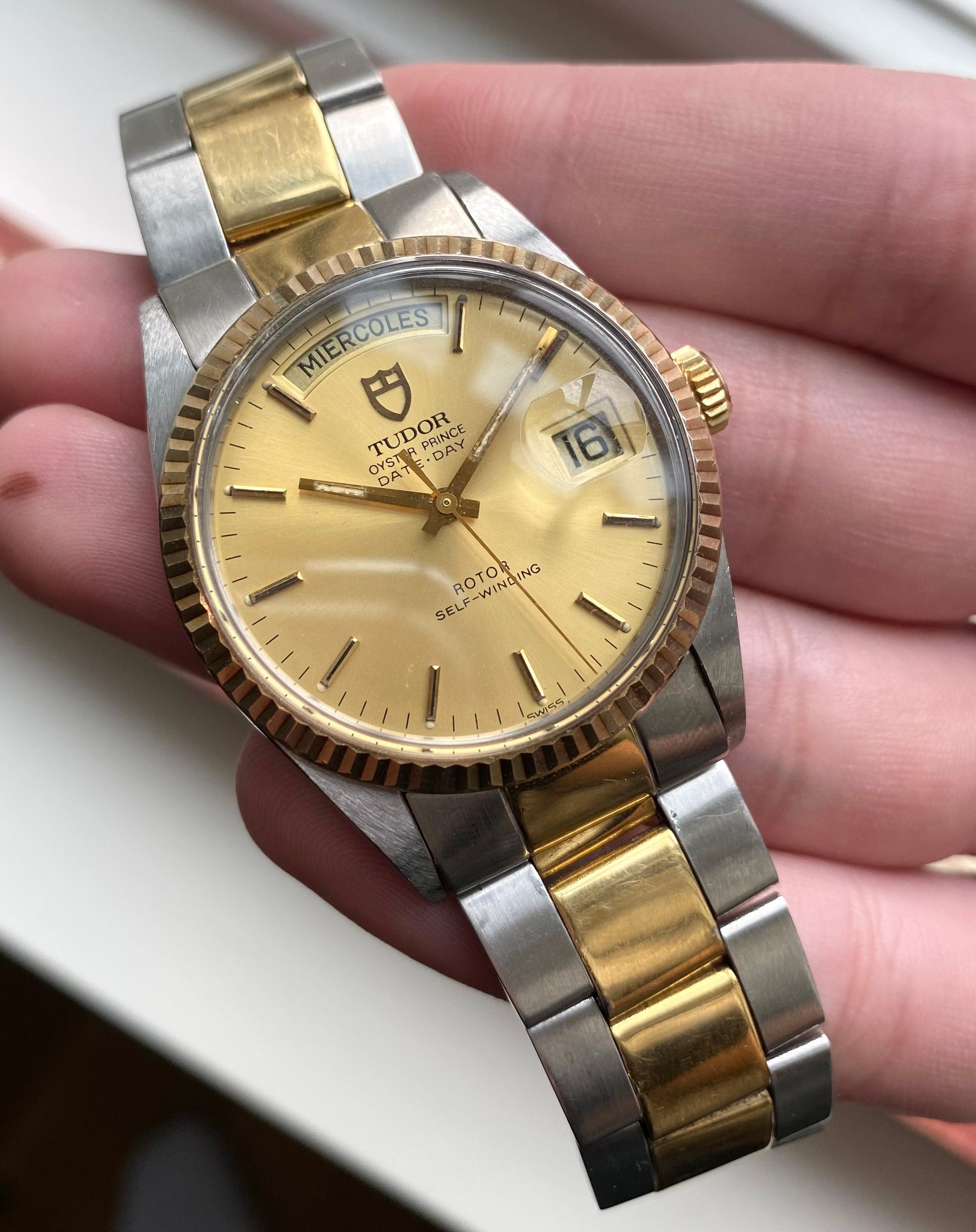 Tudor Oysterprince Dateday Quickset Champagne Sunburst Dial Two Tone Watch
