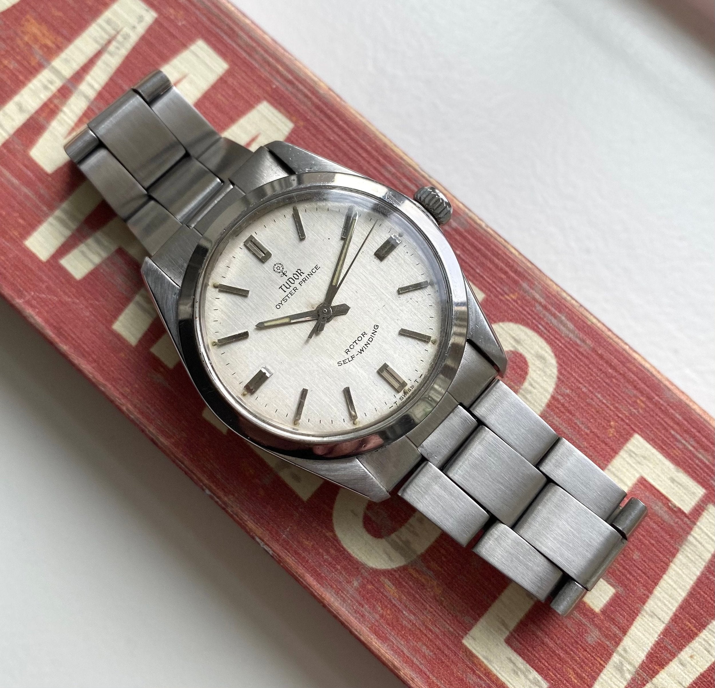 Vintage Tudor Oysterprince 60s Automatic Silver Rose Dial Steel Case Watch