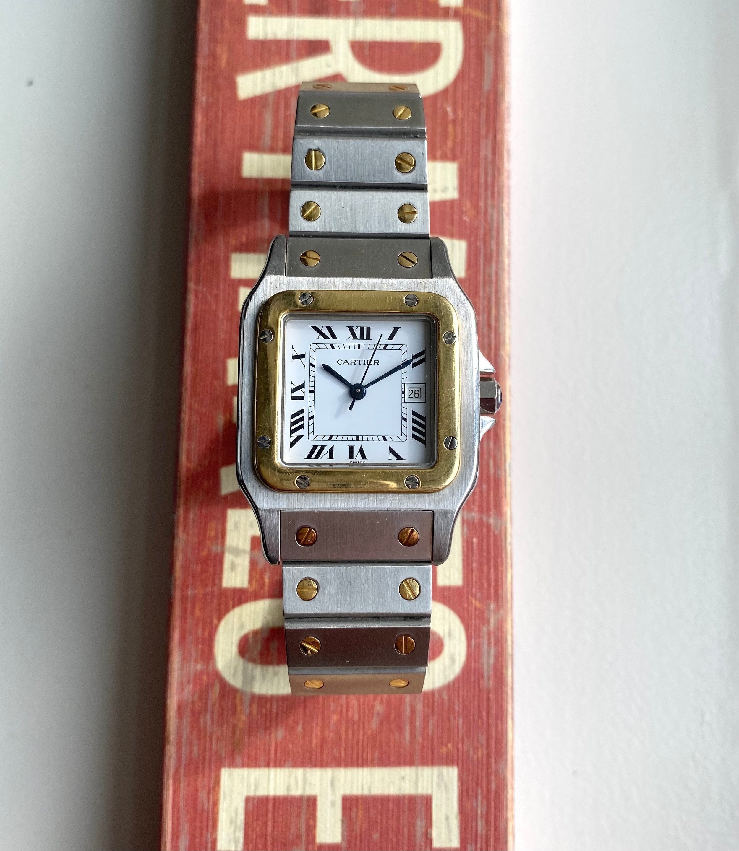 Cartier Santos 80s Vintage Automatic Two Tone White Roman Numeral Dial
