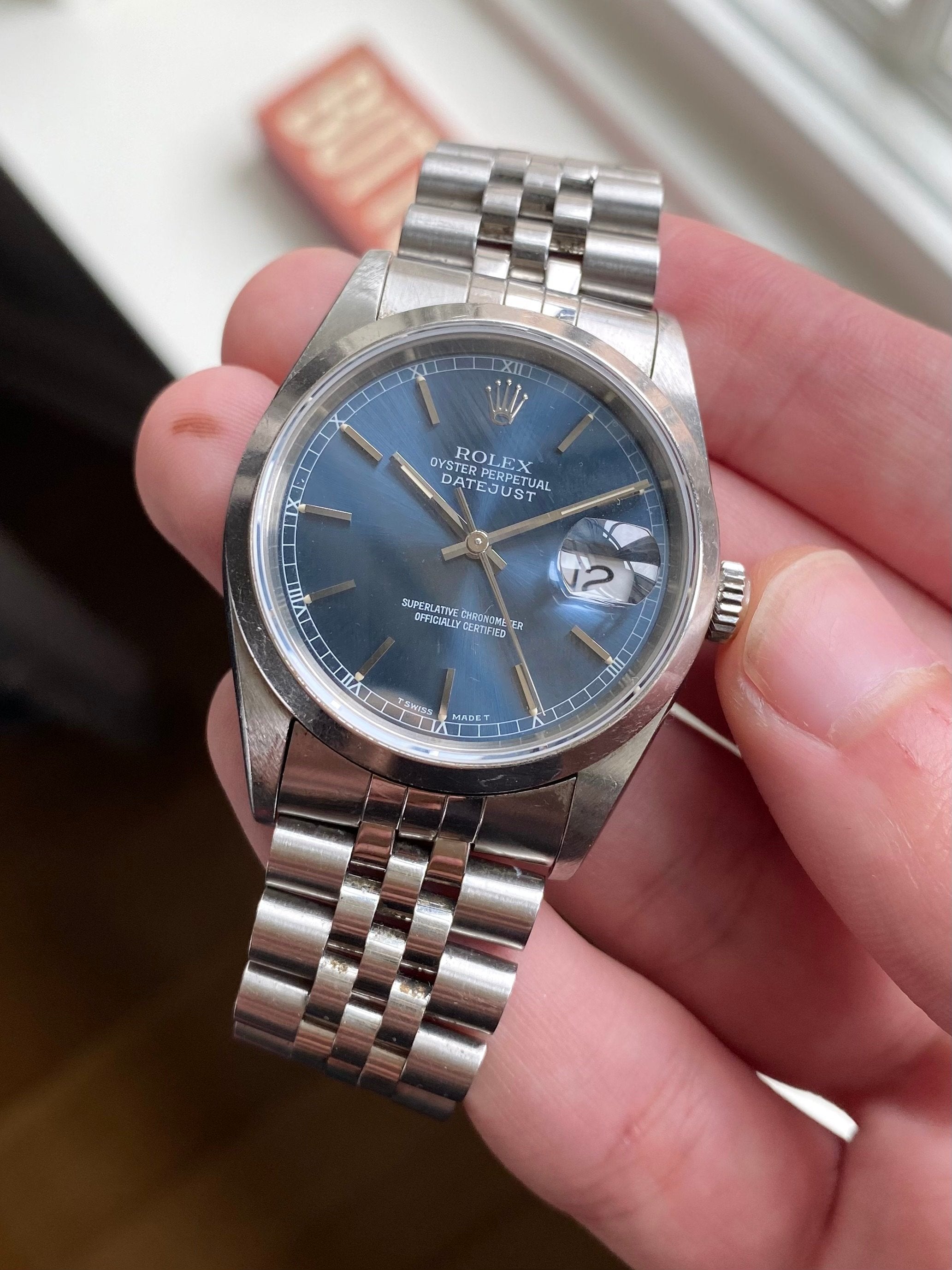 Rolex Datejust 36mm Reference 16200 Blue Sunburst Dial S Serial, 1993 Watch
